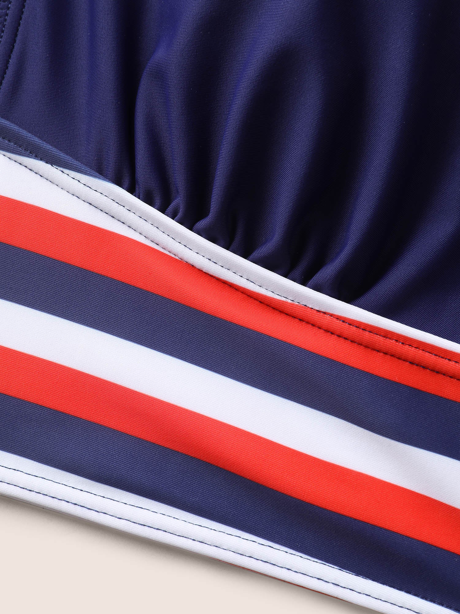 Contrast Striped V Neck Gathered Swim Top