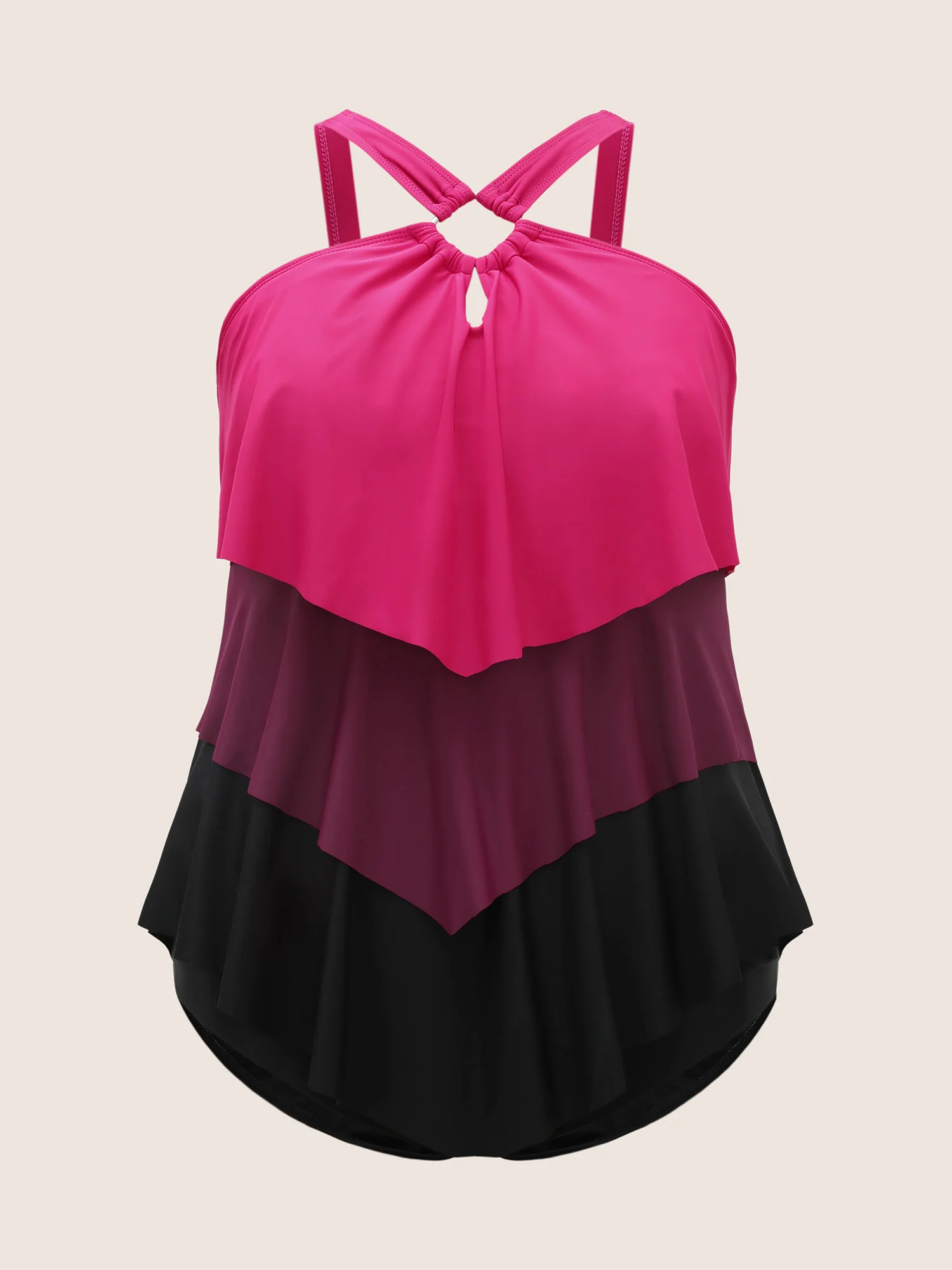 Contrast Cut Out Tiered Hem One Piece Swimsuit