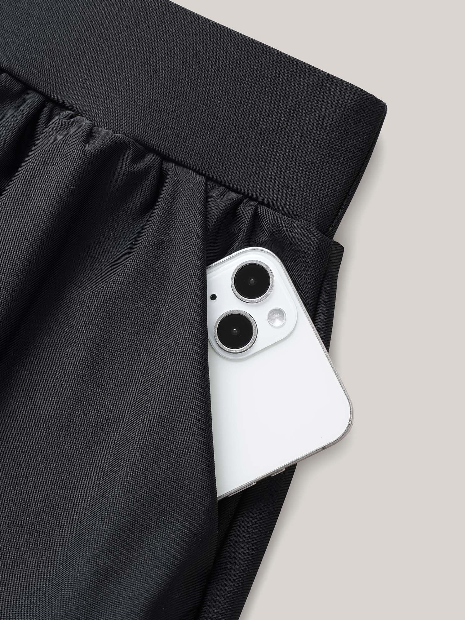 High Waisted Pockets Solid Pleated Swim Bottom