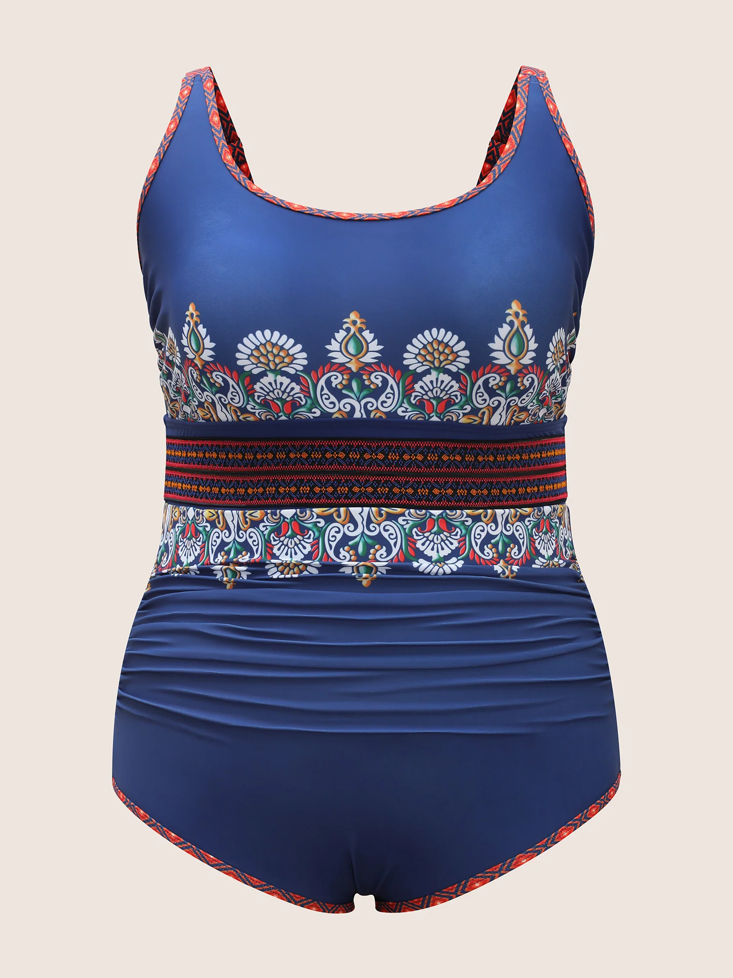 U Neck Bandana Contrast Webbing One Piece Swimsuit