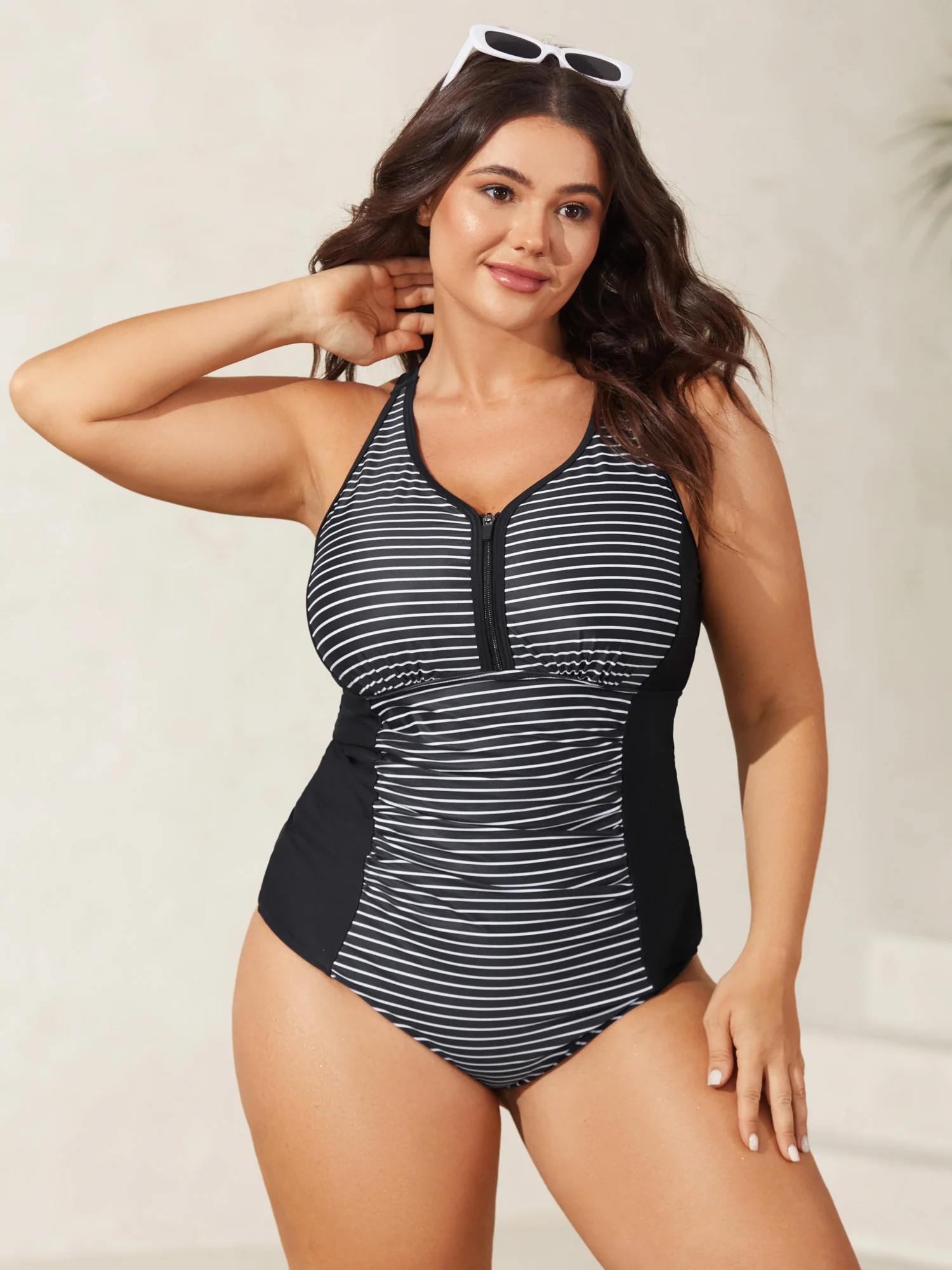 Stripes Color Contrast One-Piece Swimsuit