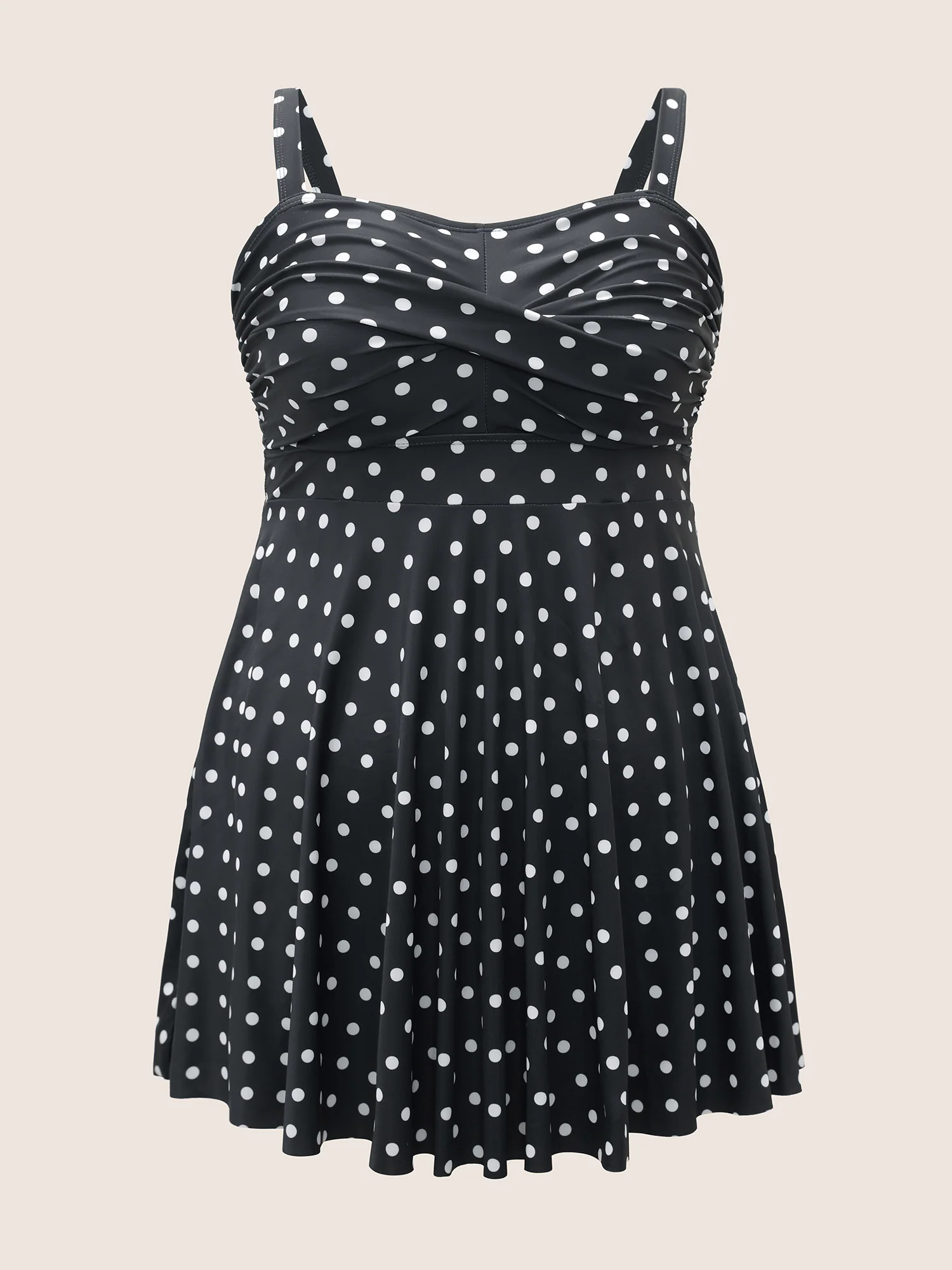 Polka Dot Crossover Ruched Flutter Hem Swim Dress