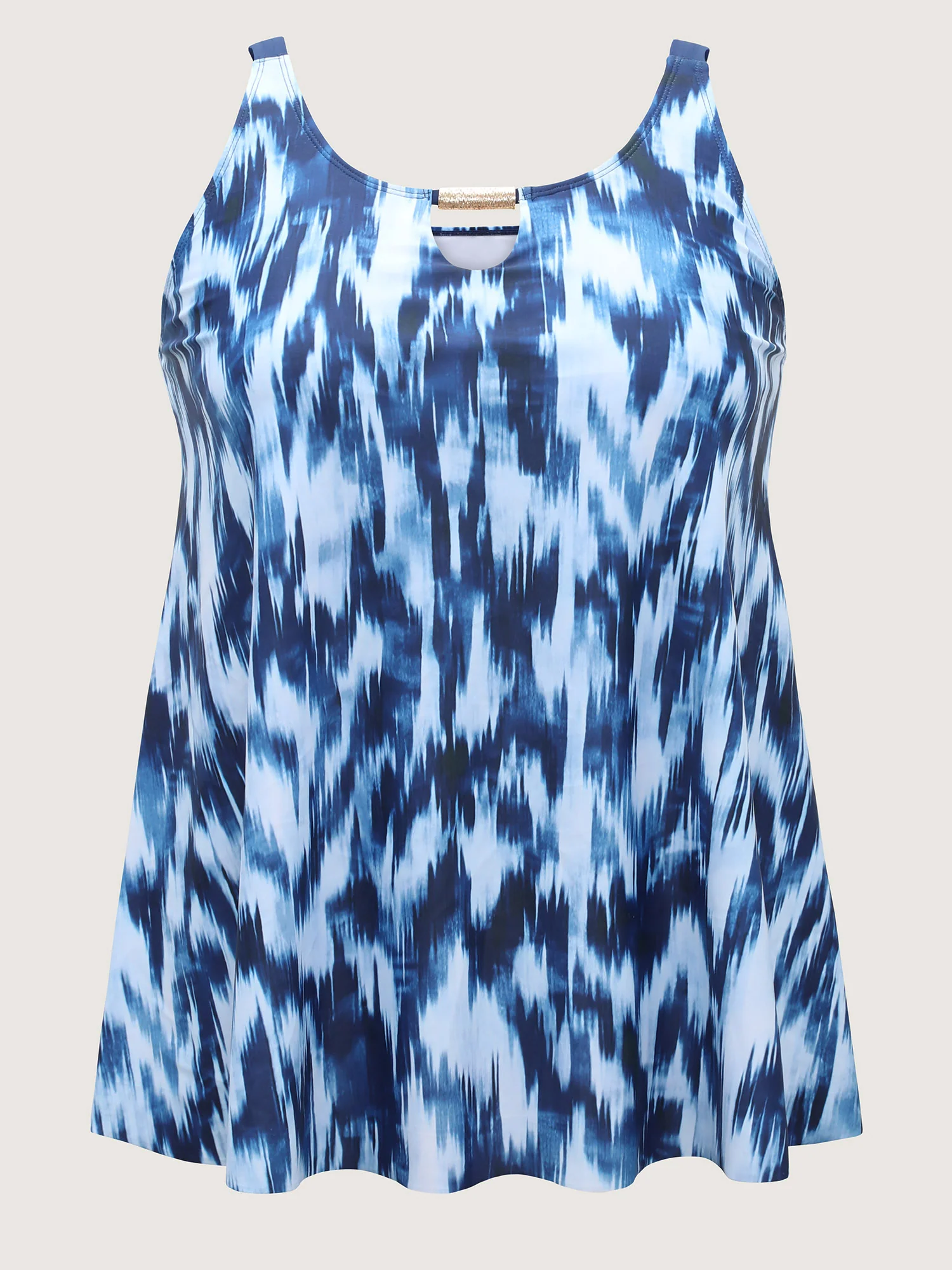 Tie-Dye Like Neck Cut-Out Swim Top