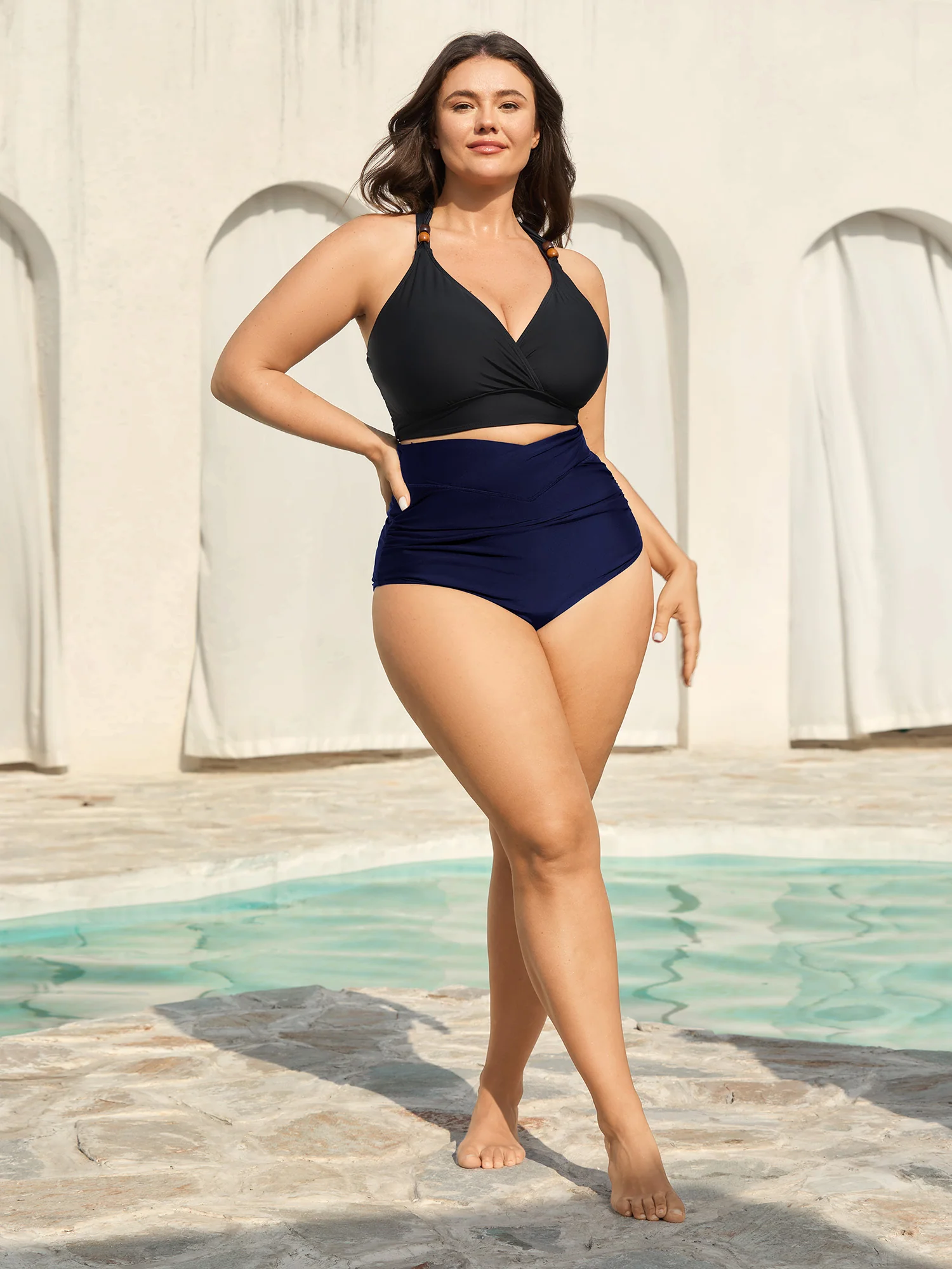 Cross High Waist Ruched Swim Bottoms