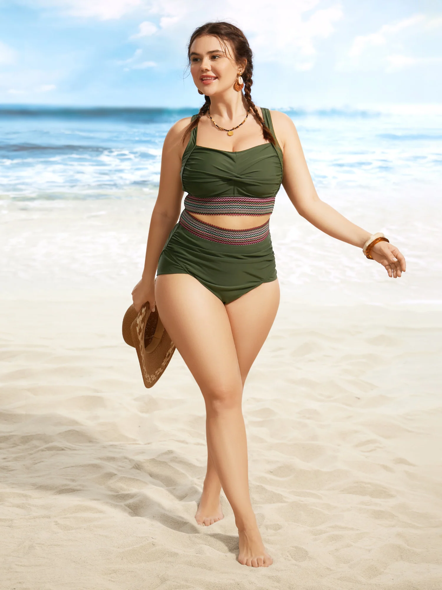 Woven Ribbon Gathered High Rise Swim Bottom