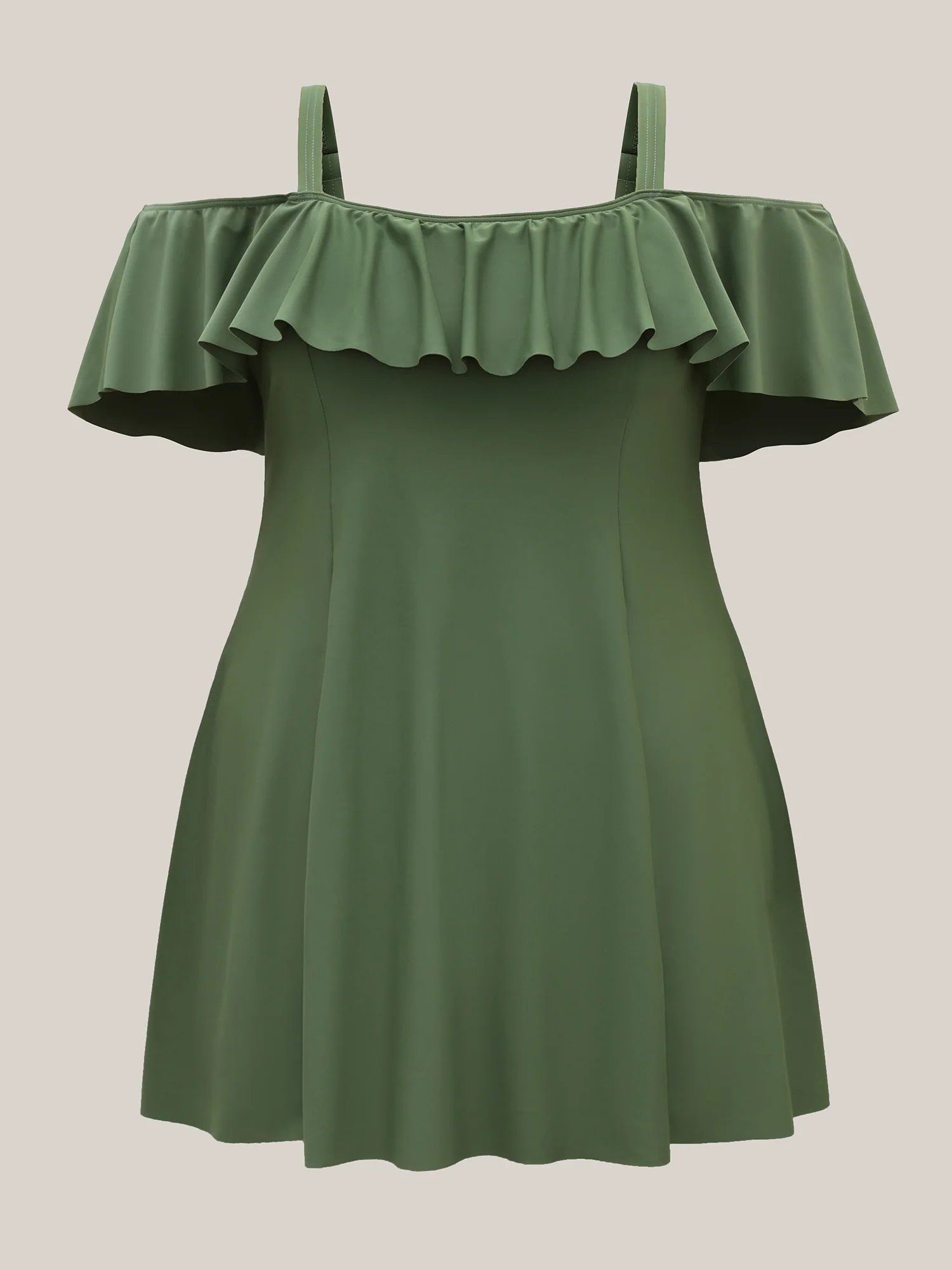 Ruffled Non-Removable Cups Swim Dress