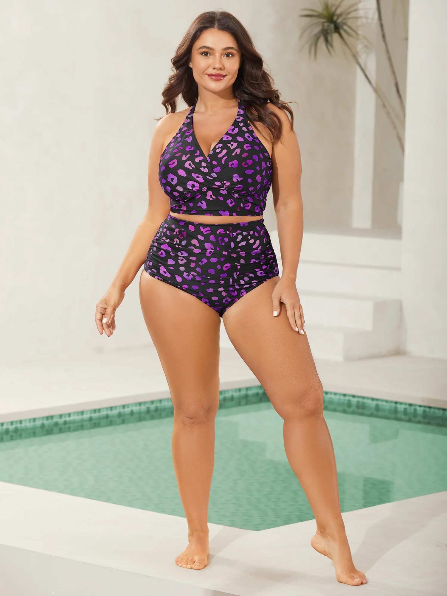 Pattern Print Cross-Straps Swim Top