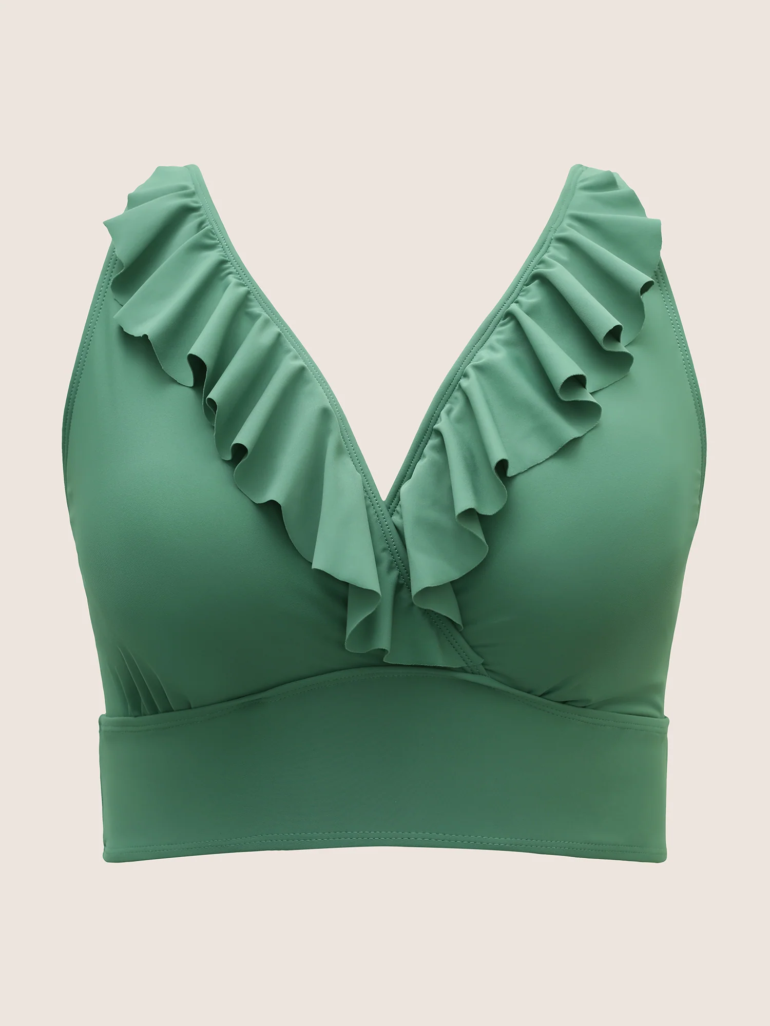 Solid Ruffle Surplice Neck Trim Swim Top