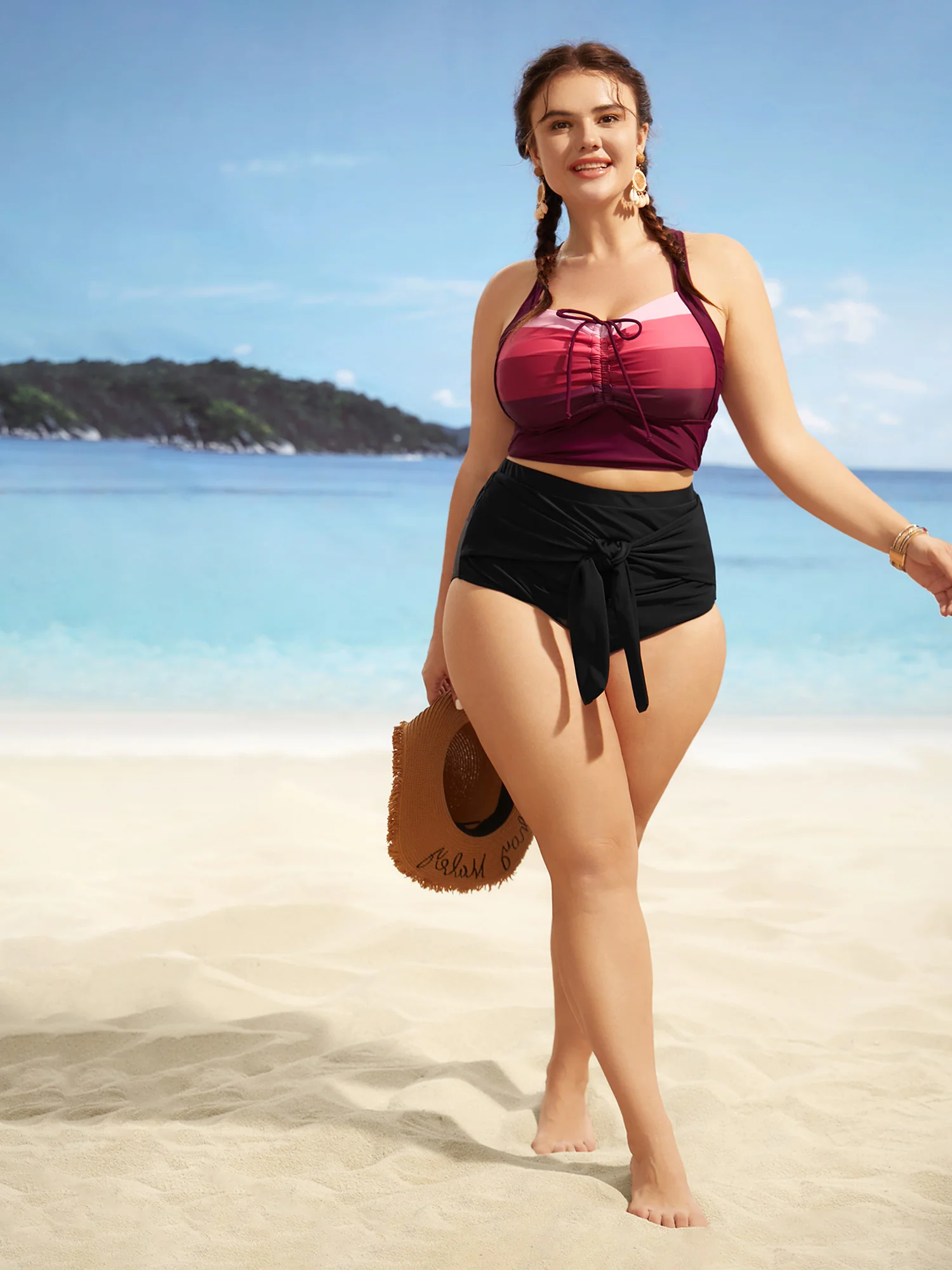 High Rise Tie Knot Gathered Swim Bottom