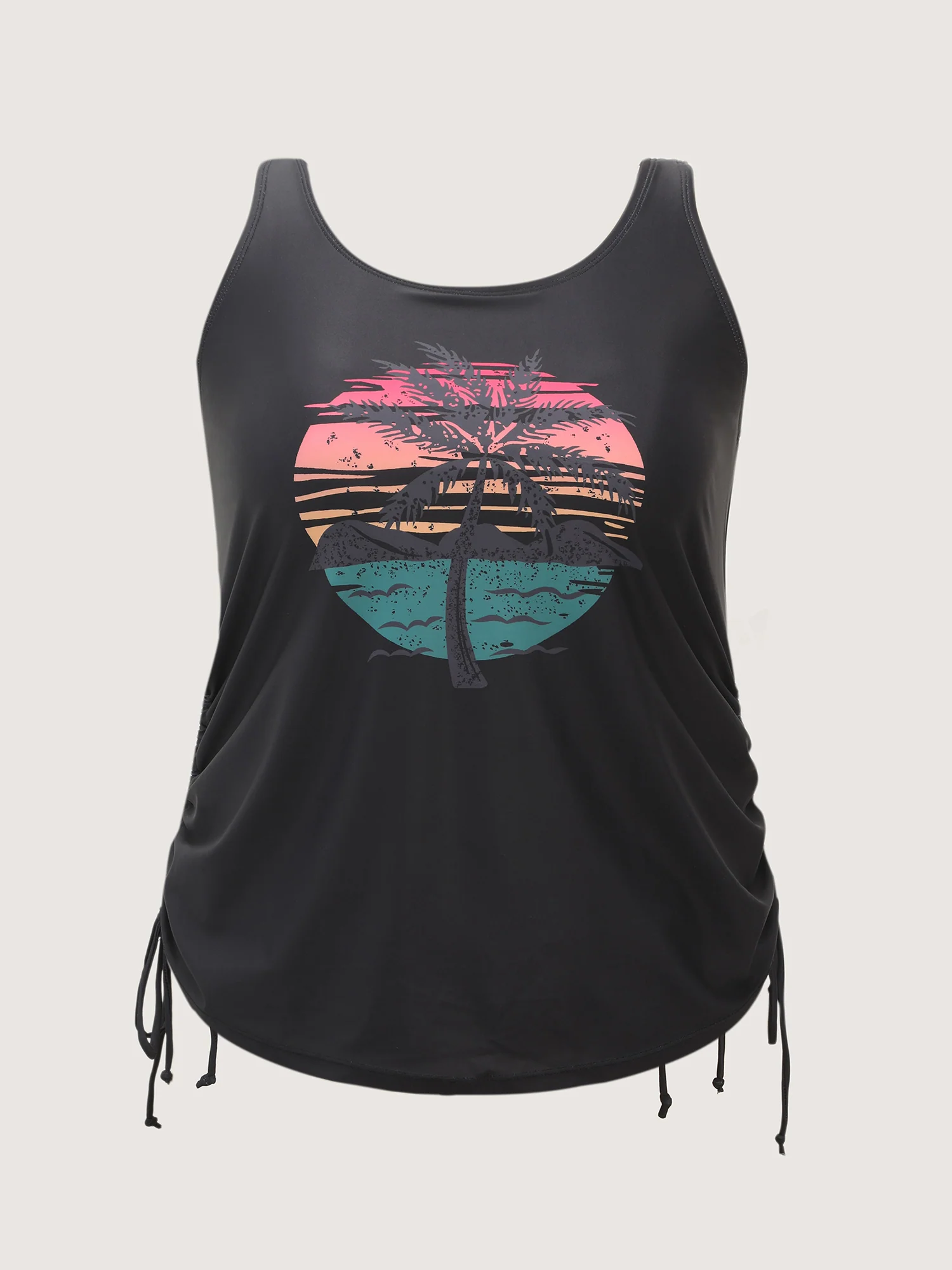 Island Print Drawstring Adjustable Swim Top