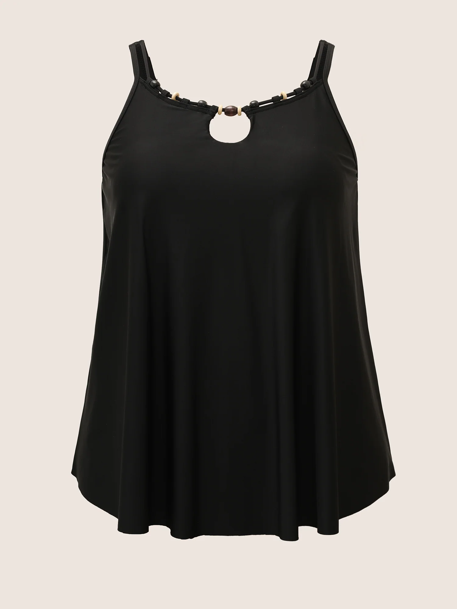 Solid Keyhole Adjustable Straps Swim Top