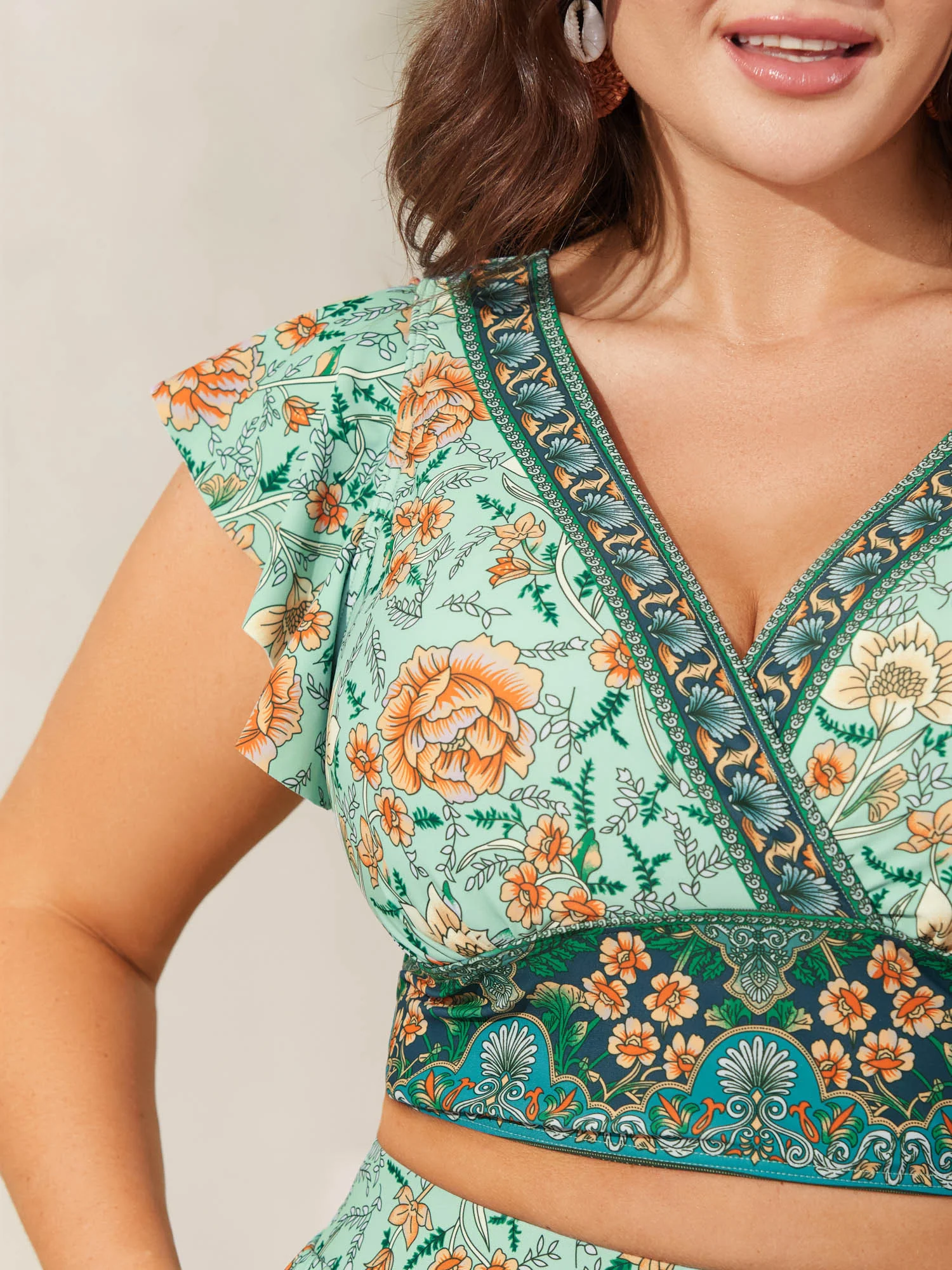 Breezy Floral Print Ruffled Swim Top