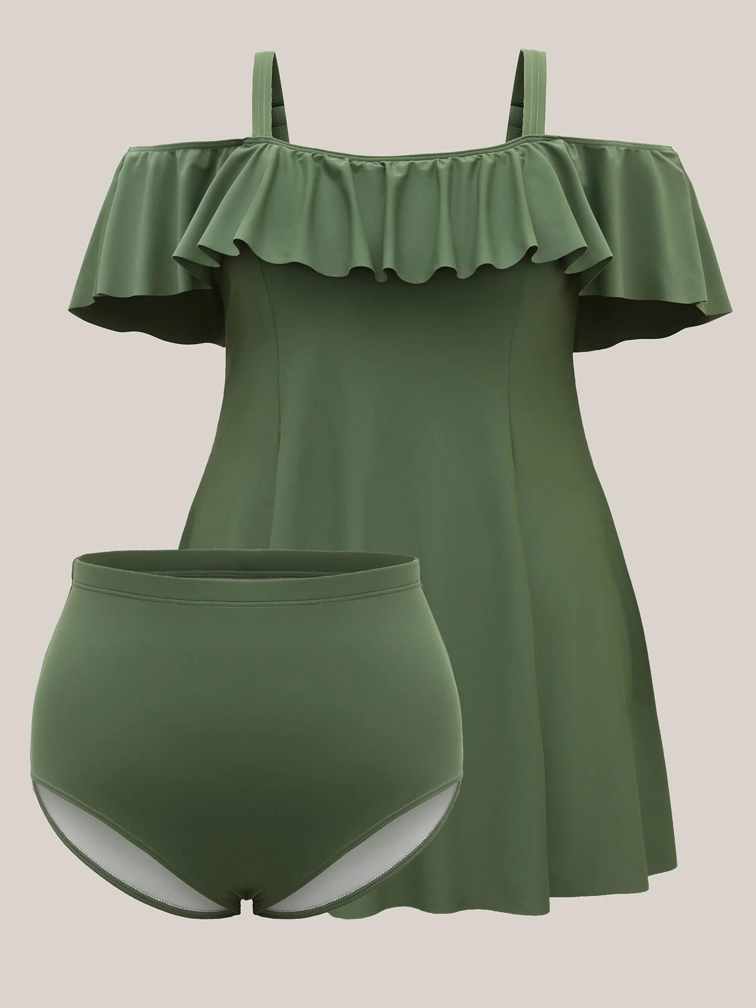 Ruffled Non-Removable Cups Swim Dress