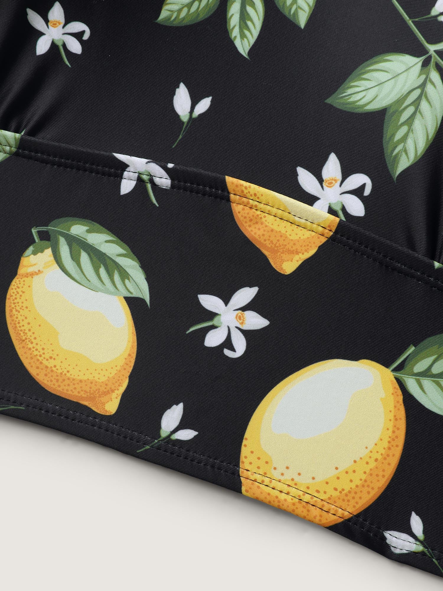 Lemon Print Scoop Neck Swim Top