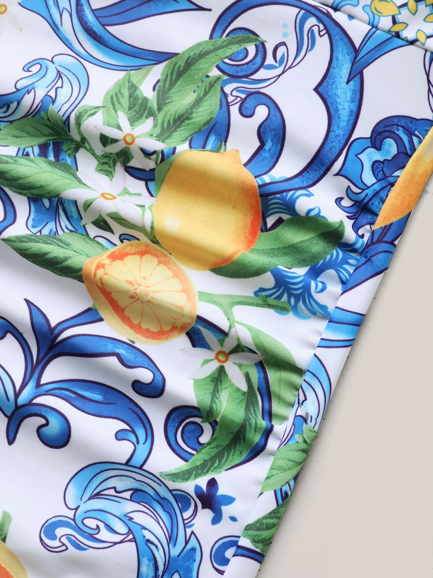 Two-Piece Citrus Print Sarong Swimsuit