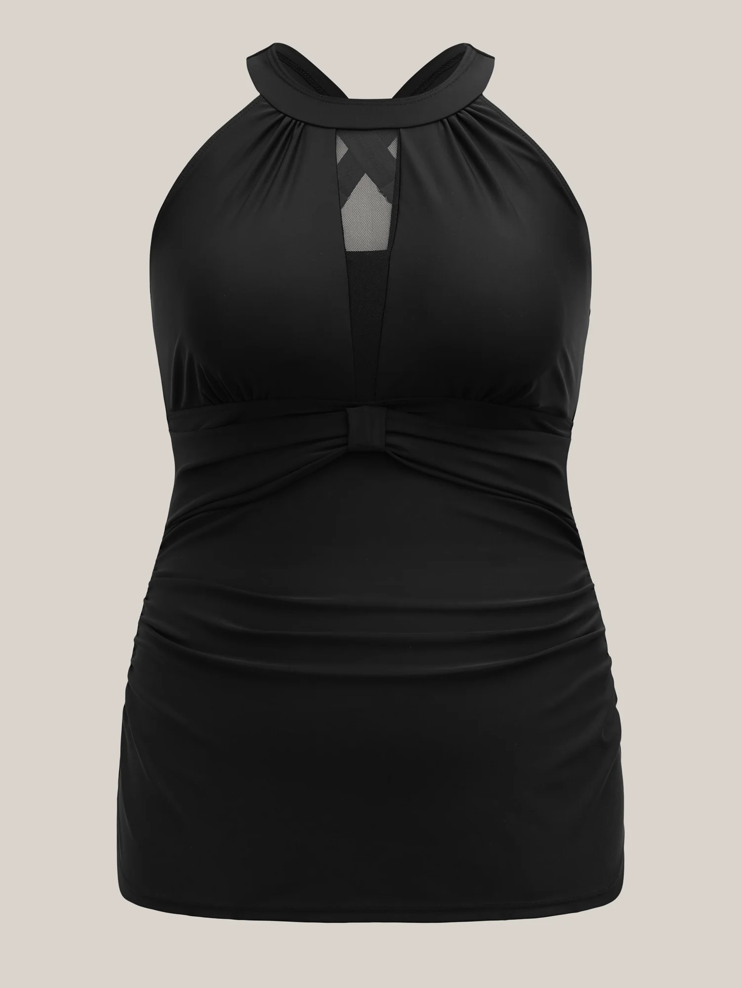 Sheer Ruched Adjustable Straps Swim Top