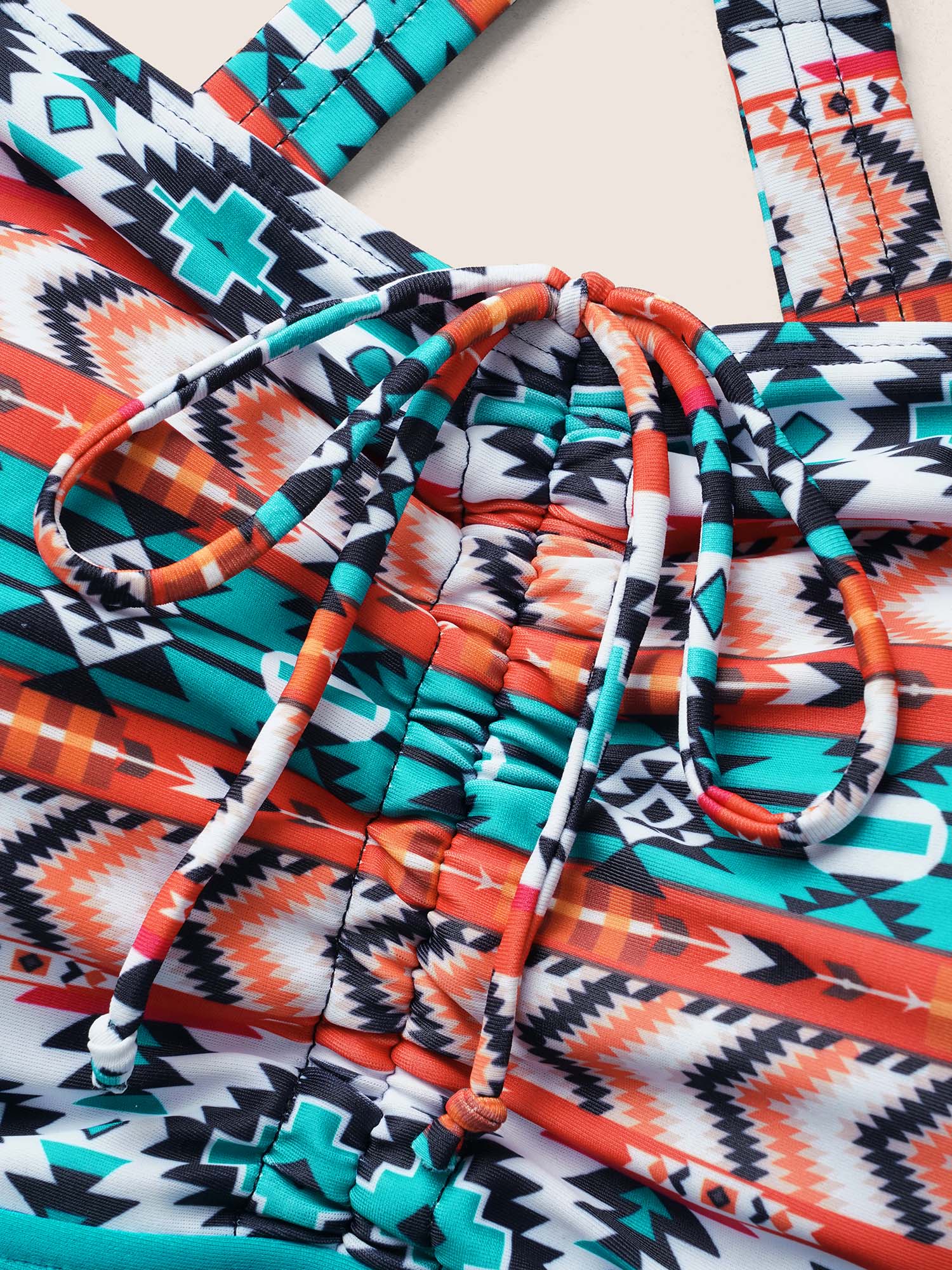 Heart Neckline Bandana Print Contrast One Piece Swimsuit