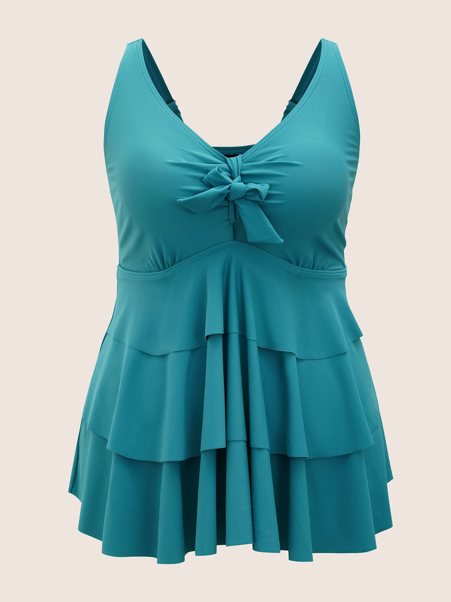 Knotted Front Ruffle Tiered Tankini Top