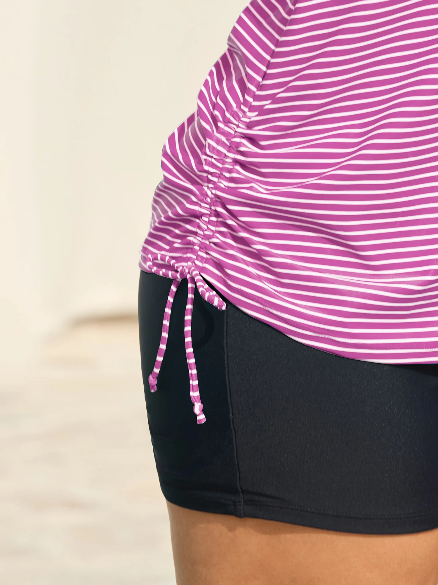 Striped Non-Removable Cups Swim Top