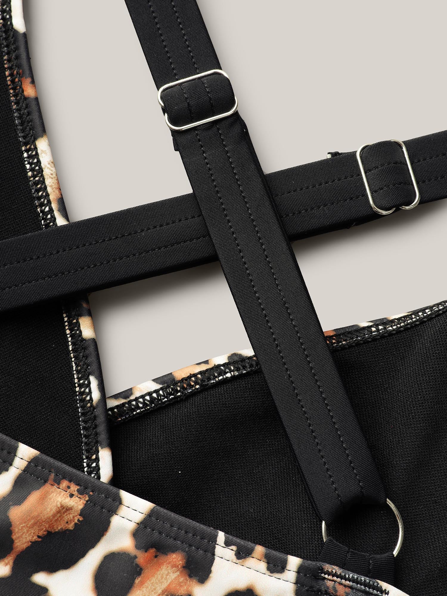 Leopard Print Surplice Neck Swim Top