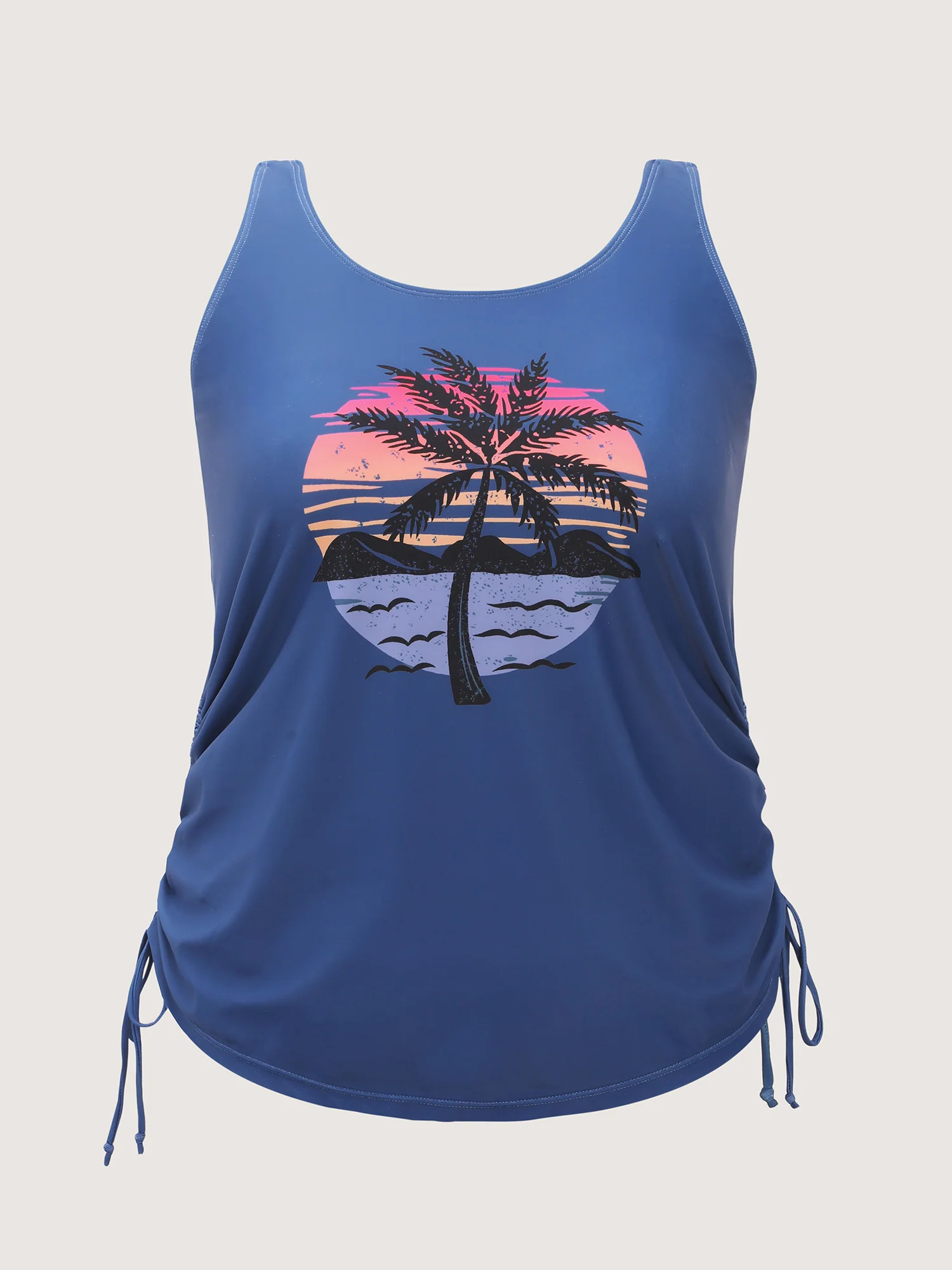 Island Print Drawstring Adjustable Swim Top