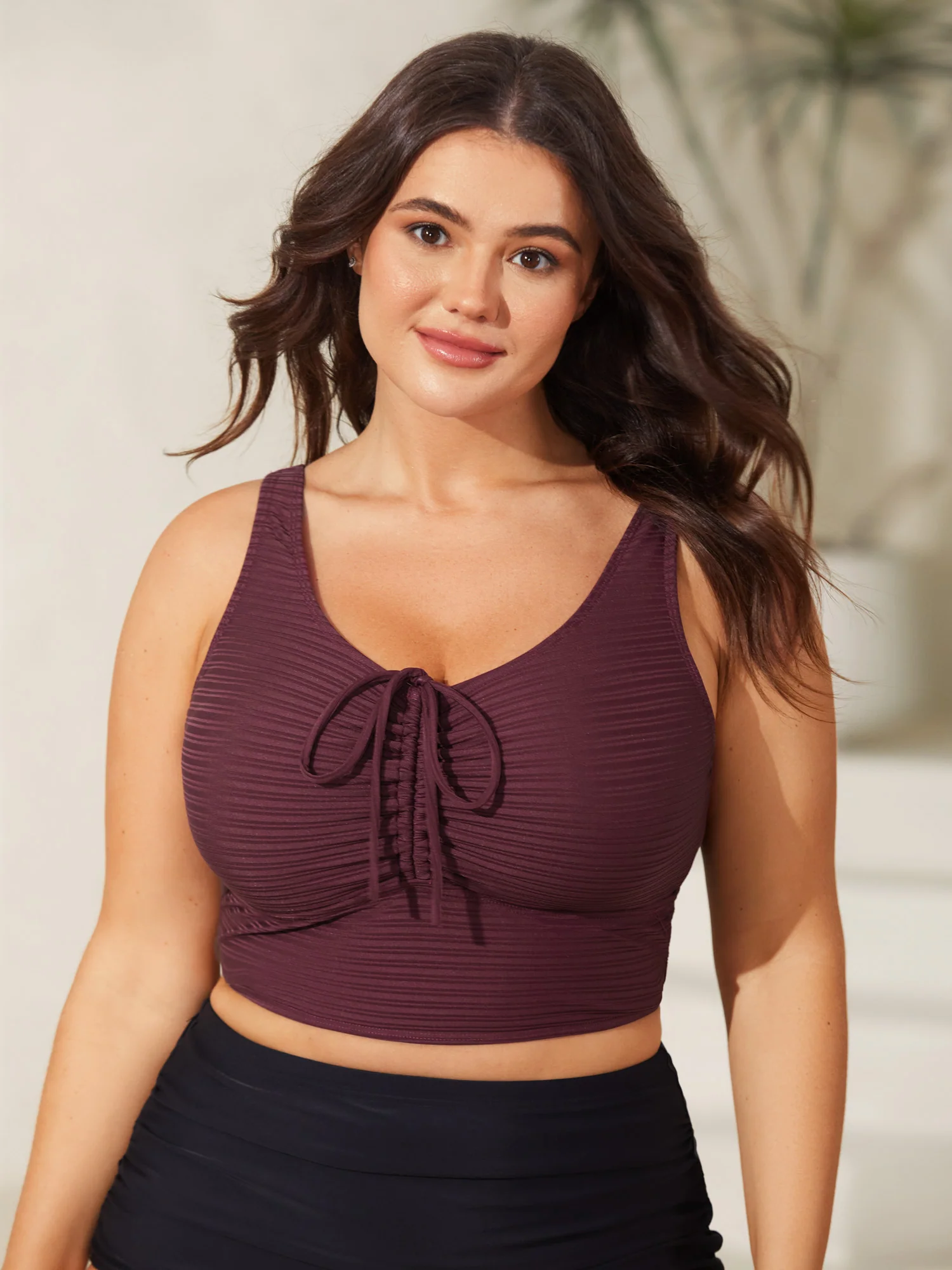 Adjustable Drawstring Scoop Neck Swim Top