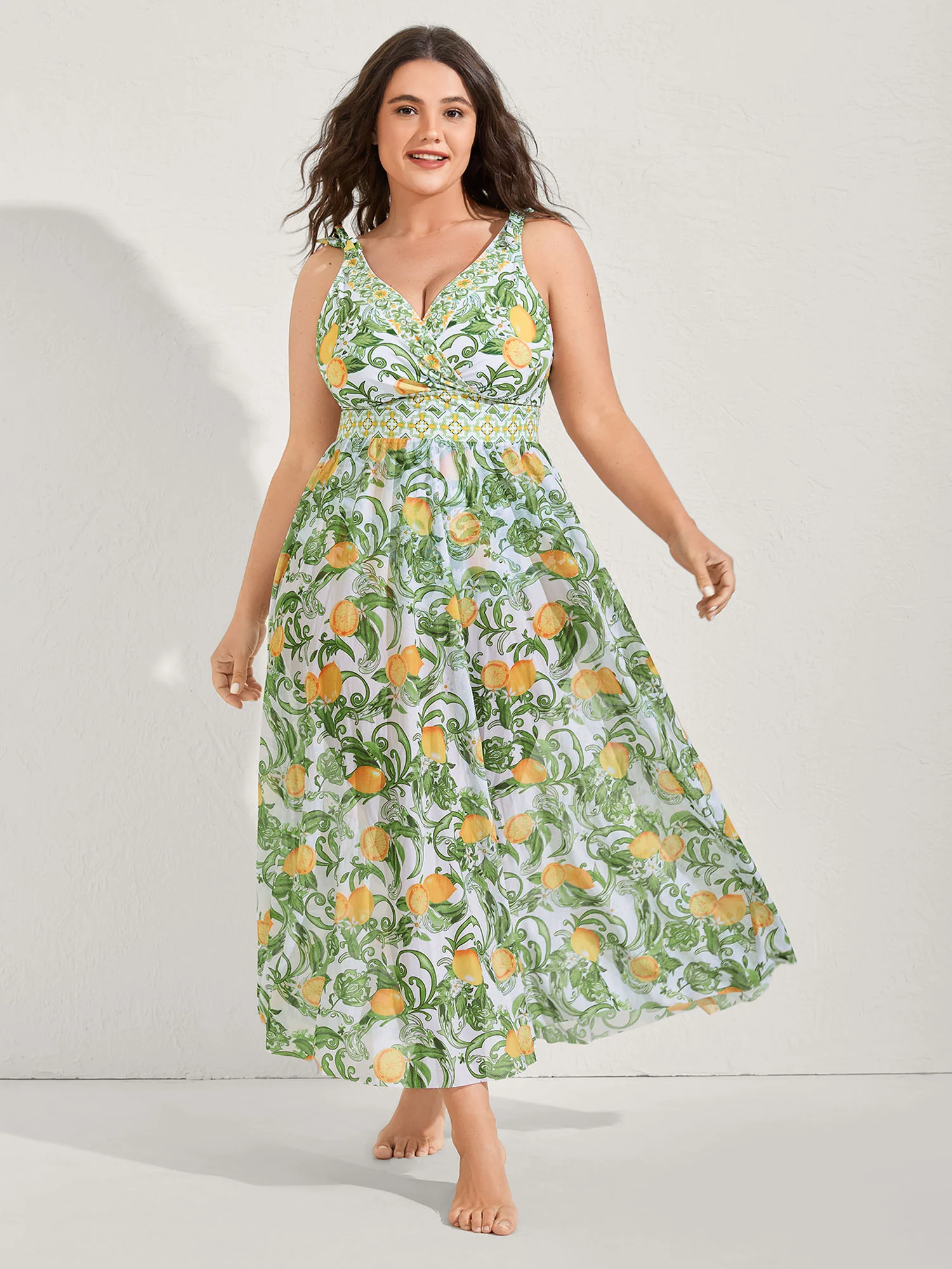 Two-Piece Citrus Print Sarong Swimsuit