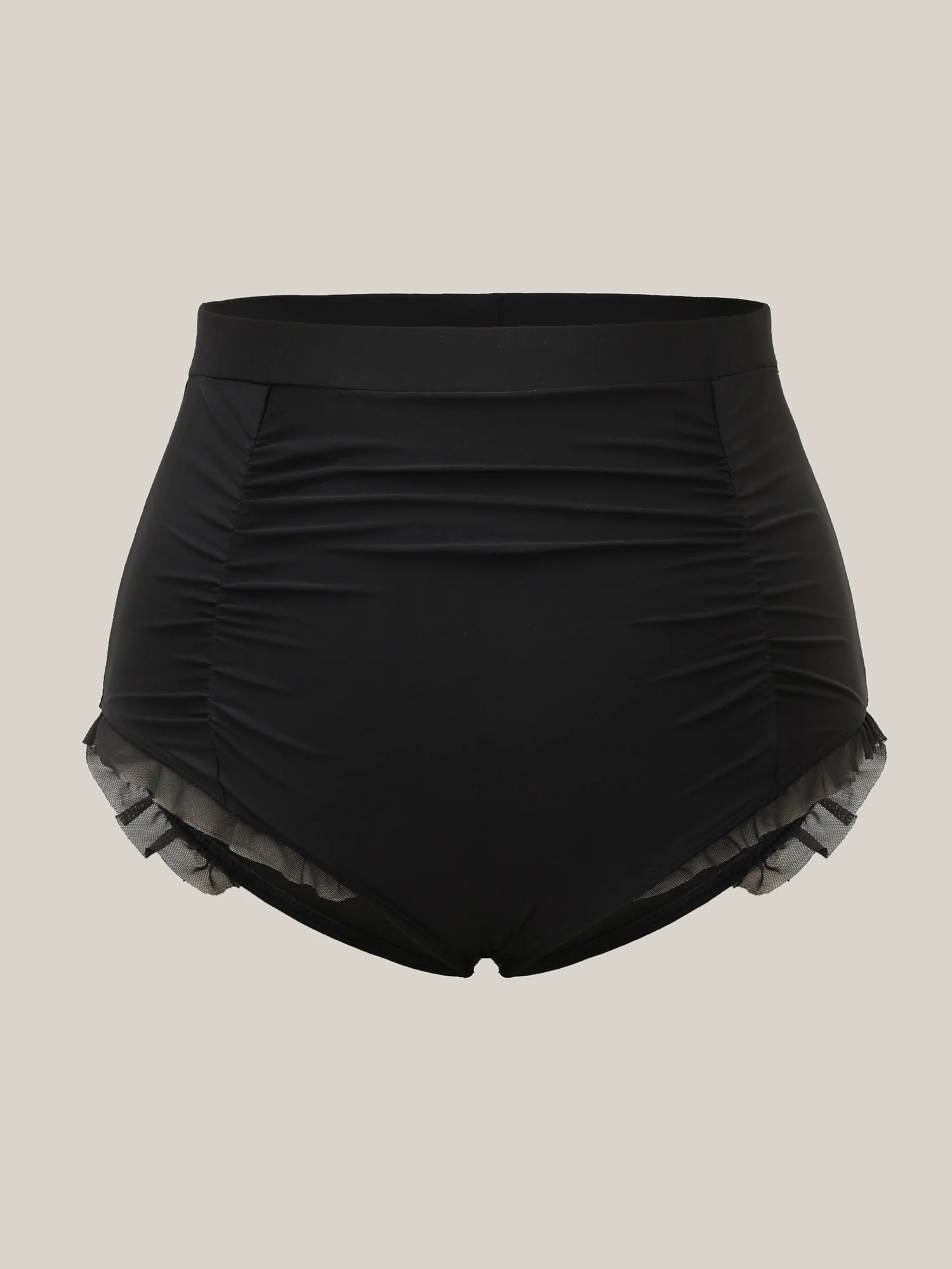 Ruched Mesh Seamed Ruffle Trim Swim Bottoms