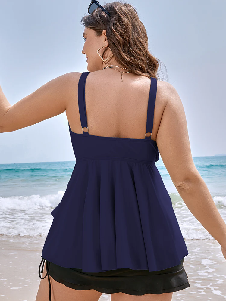 Knotted Front Ruffle Tiered Tankini Top