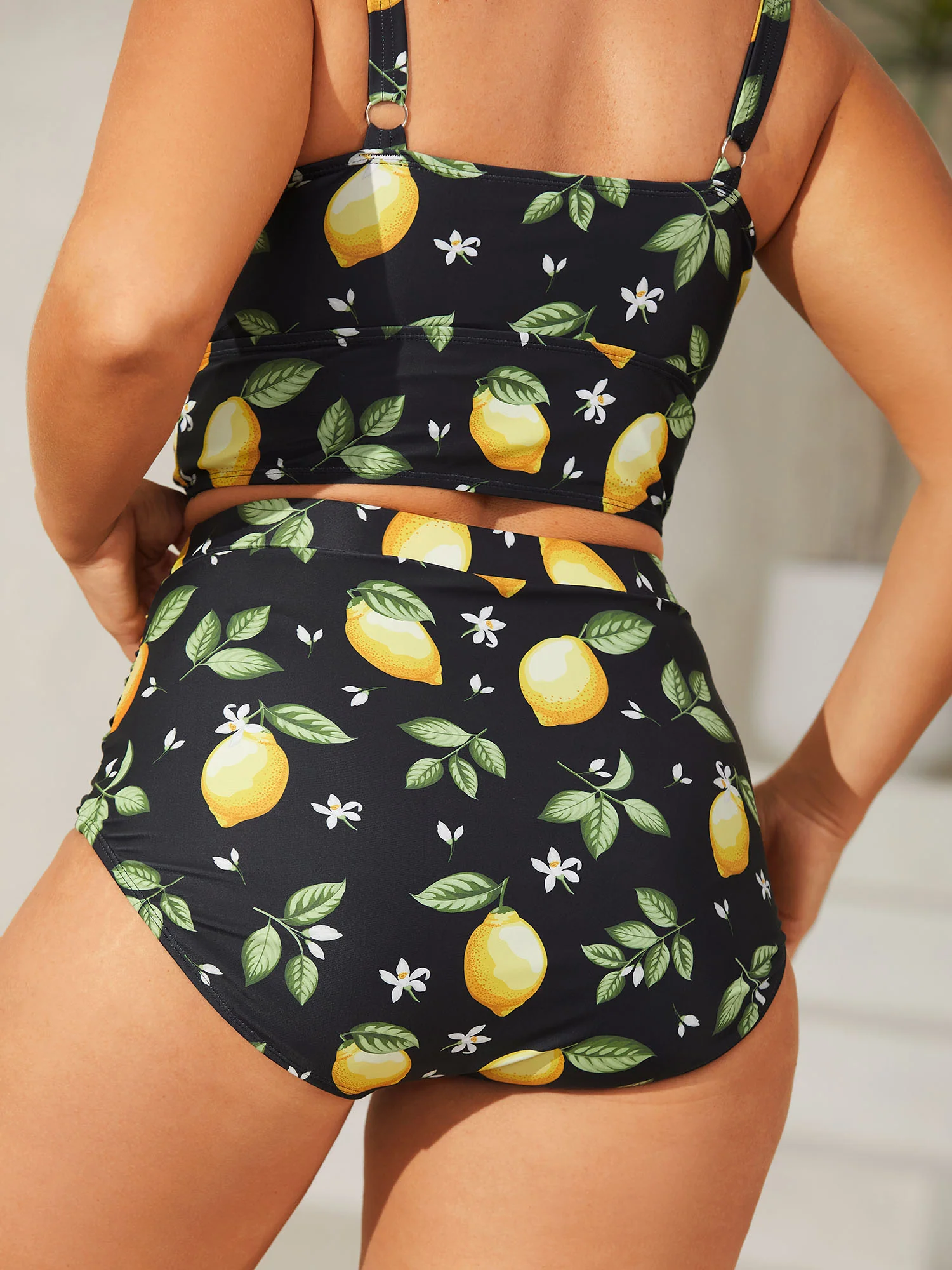 Lemon Print Pleated Tight-Fit Swim Bottoms