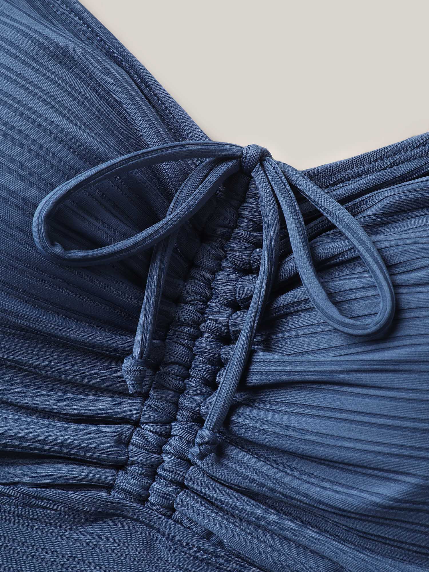 Textured Channel Drawstring One-Piece Swimsuit