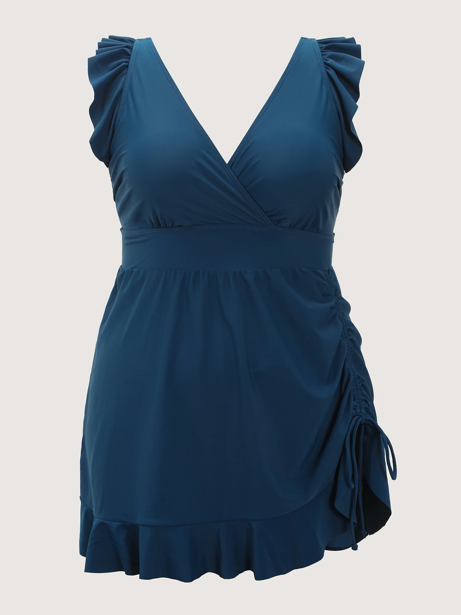 Ruffled Hem Flutter Sleeve Drawstring Swim Dress