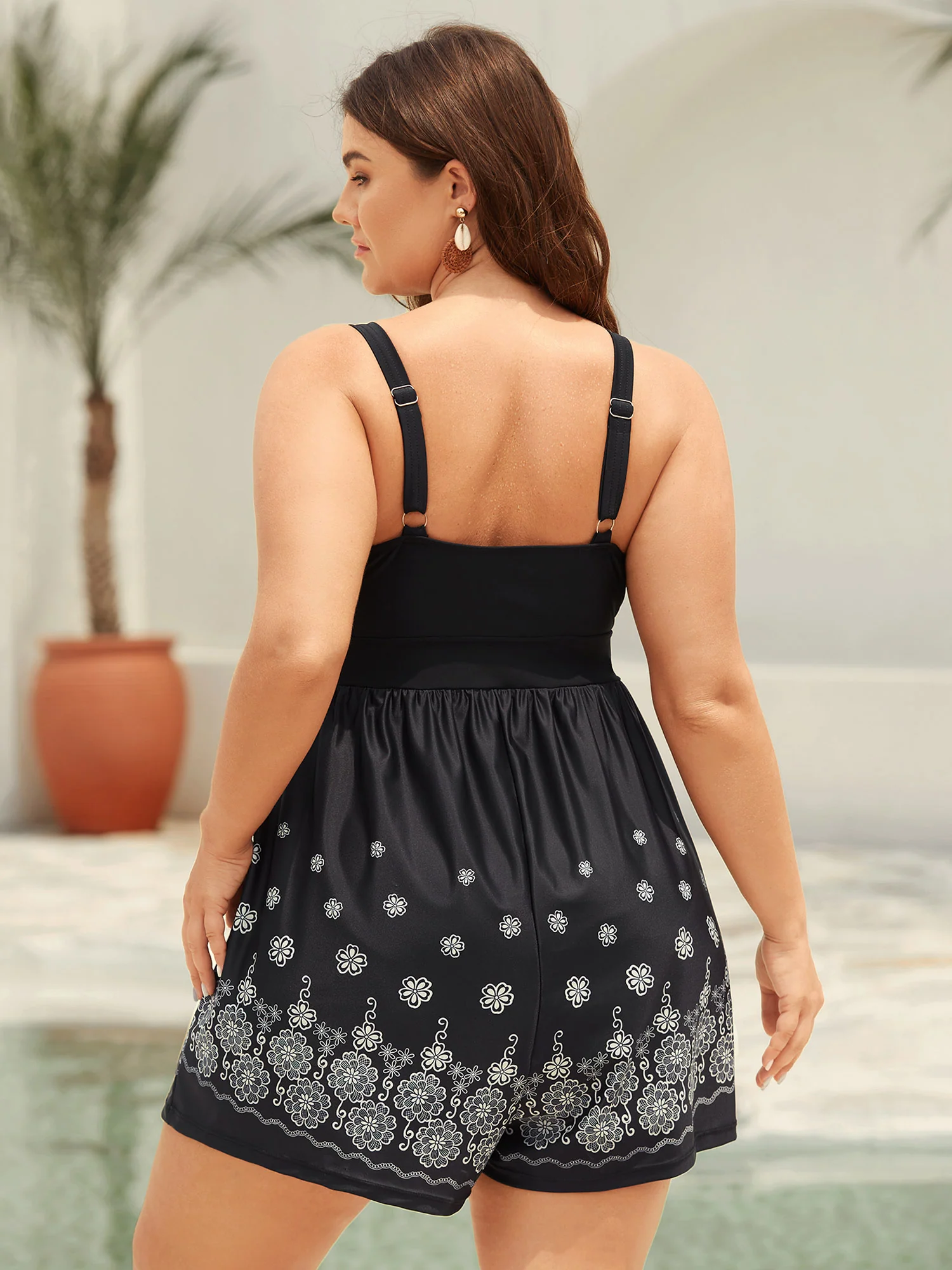 Boho Print Pockets Belted One-Piece Swimsuit