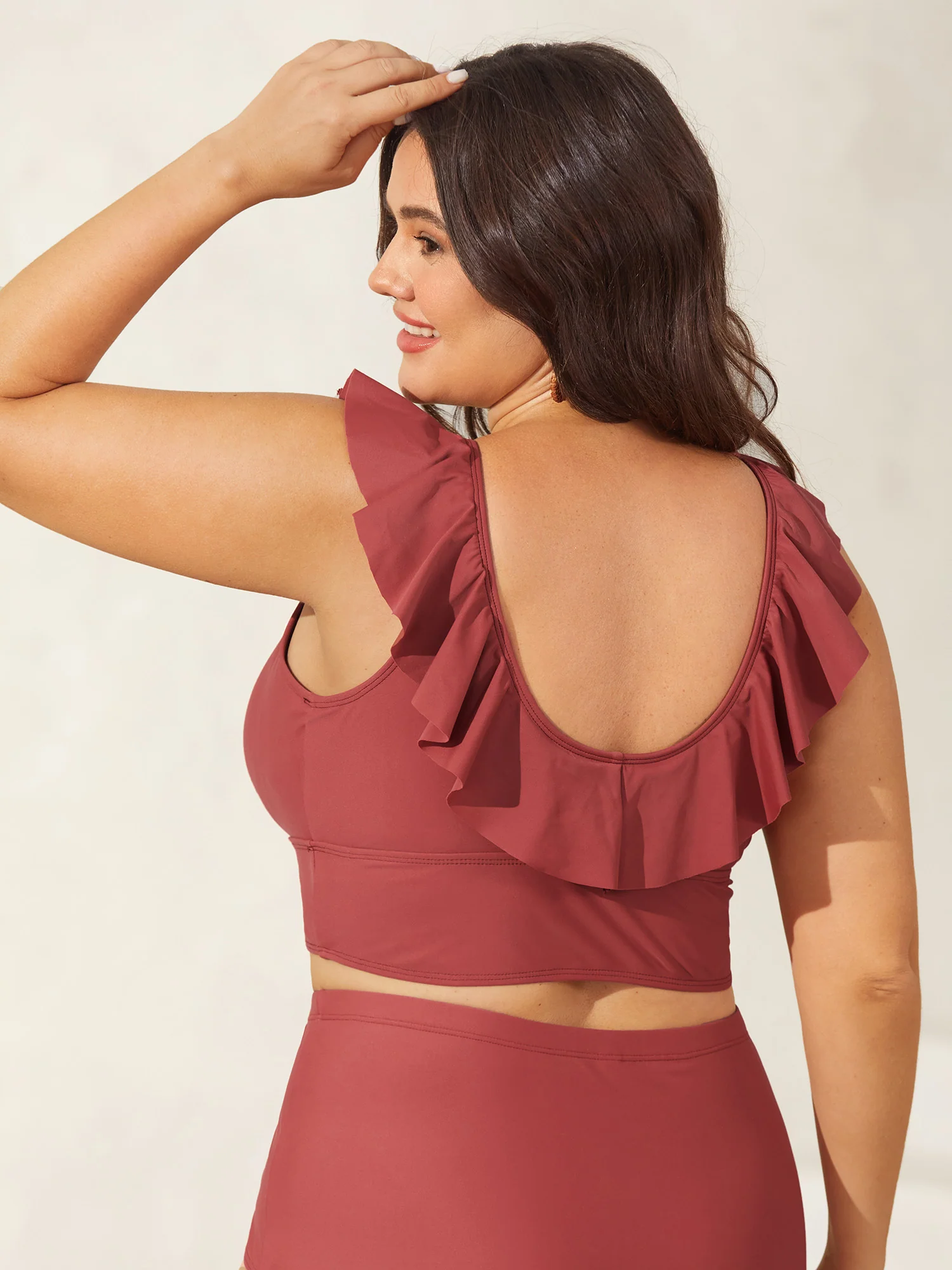 Ruffled Drawstring Bodice Swim Top