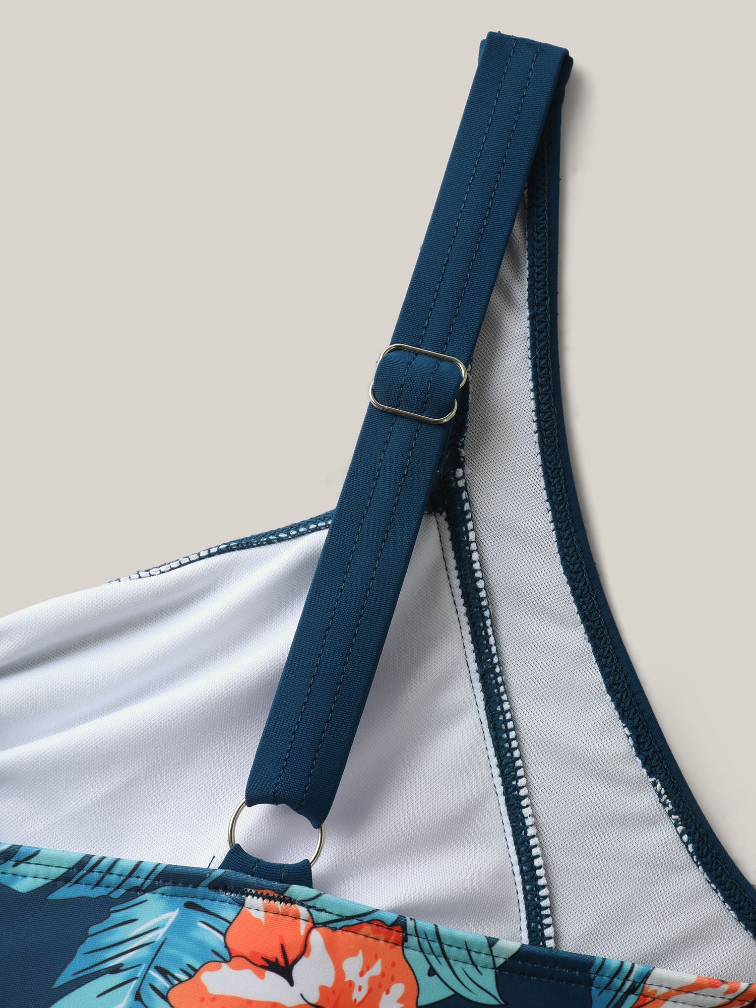 Tropical Print Ruched Spliced Swim Top