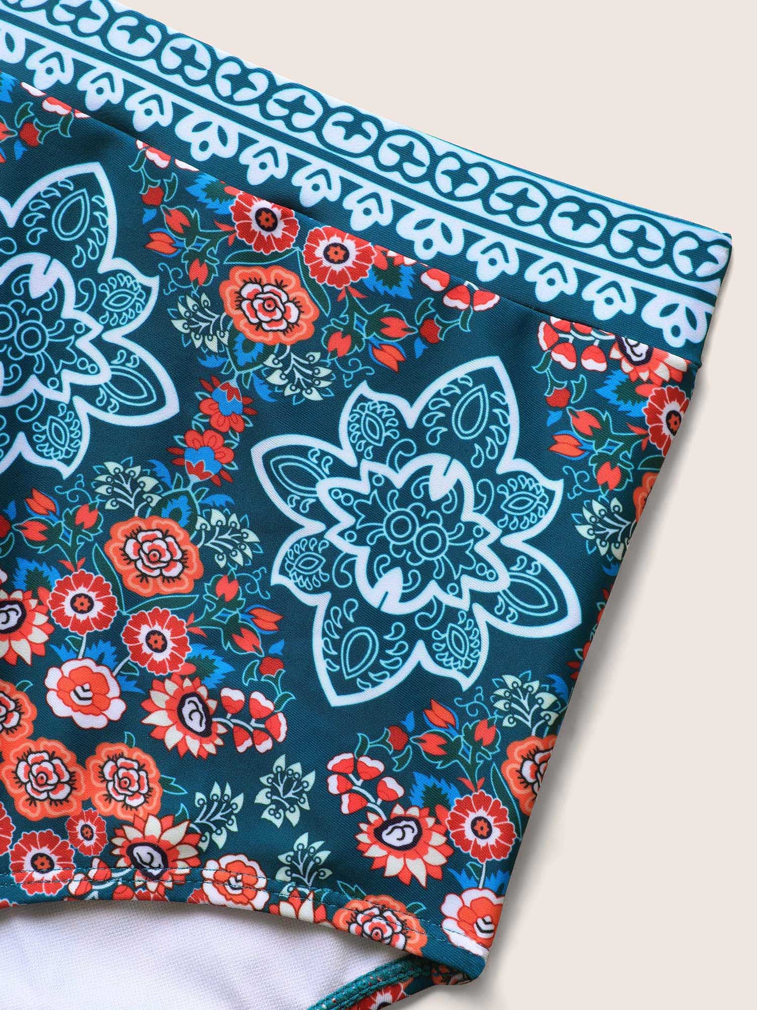 Boho Print Surplice Neck Adjustable Swim Dress