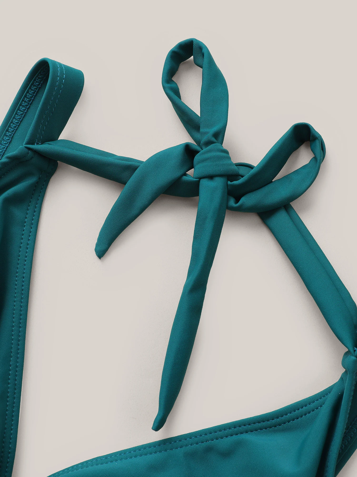 Solid Ruffle Hem Empire Waist Halter Neck Swim Dress