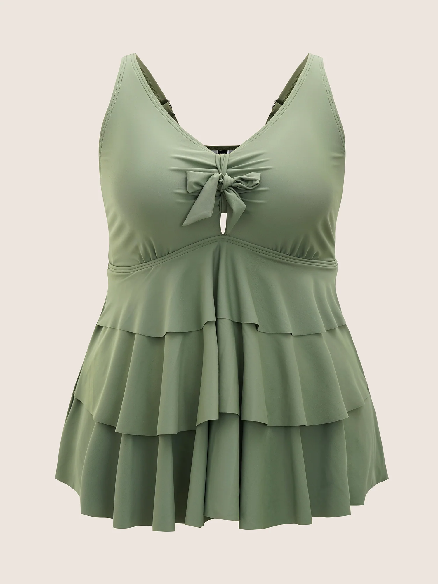 Knotted Front Ruffle Tiered Tankini Top