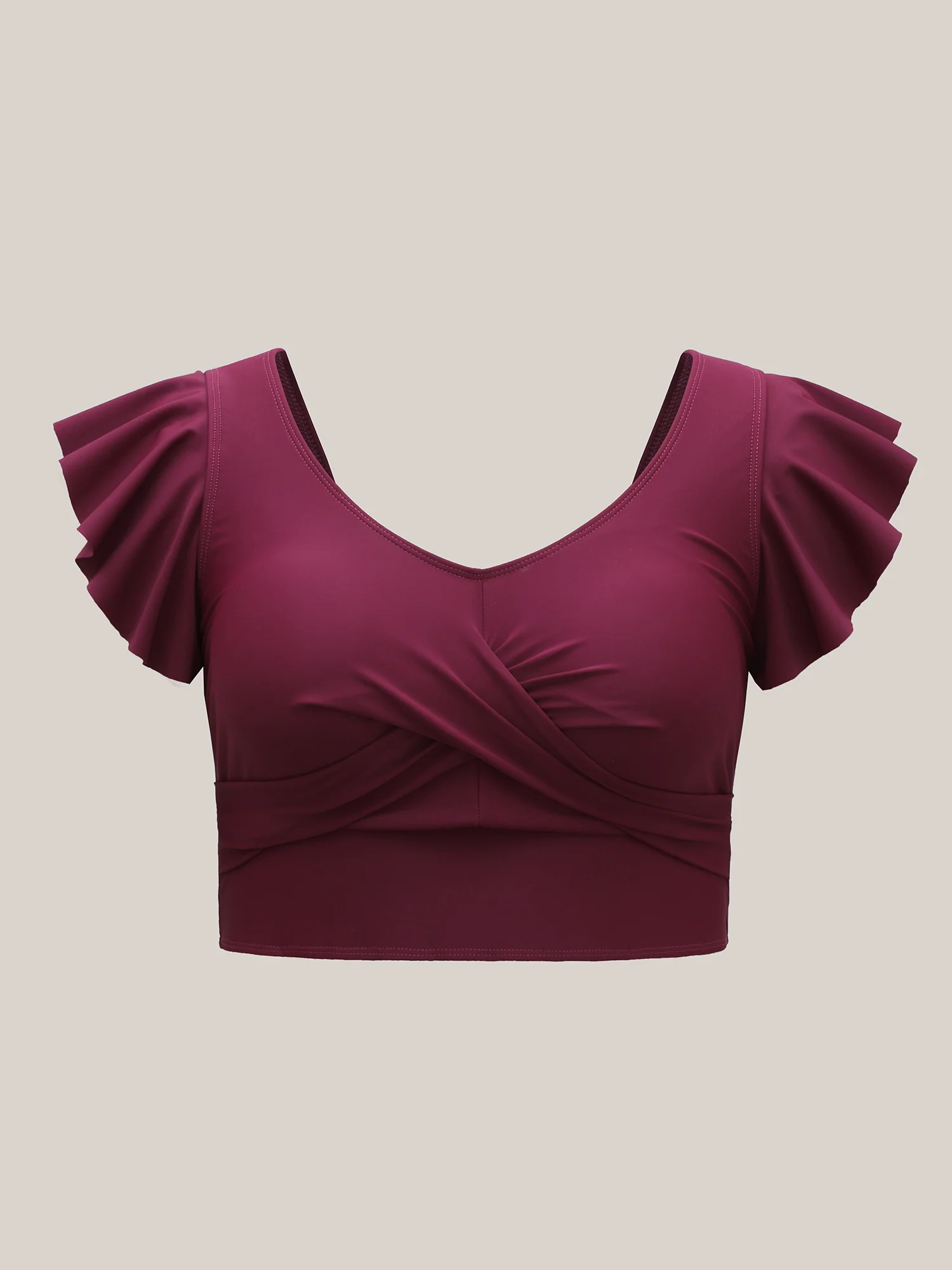 Twist-Front Flutter Sleeve Swim Top