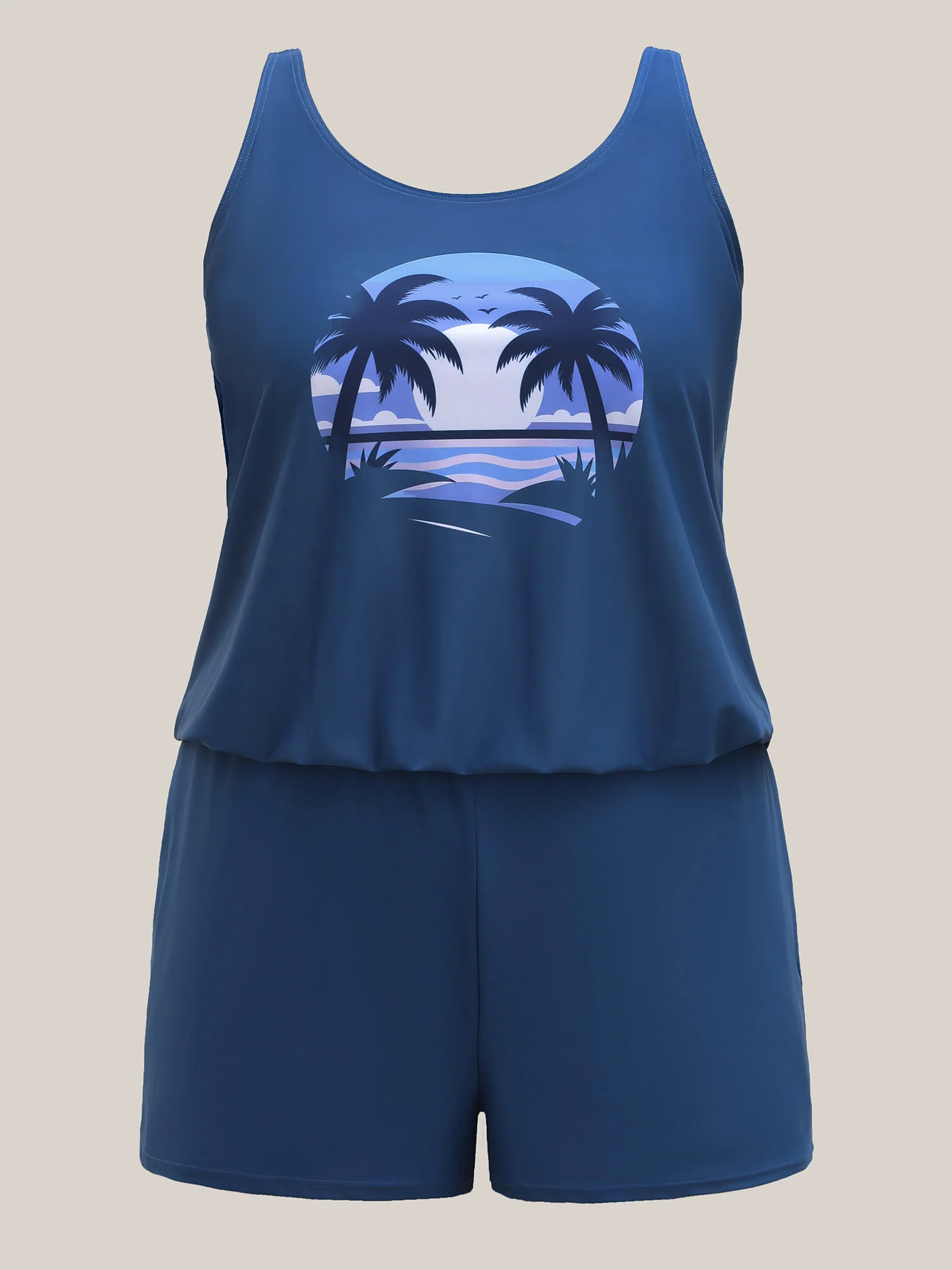 Island Pattern Pockets One-Piece Swimsuit