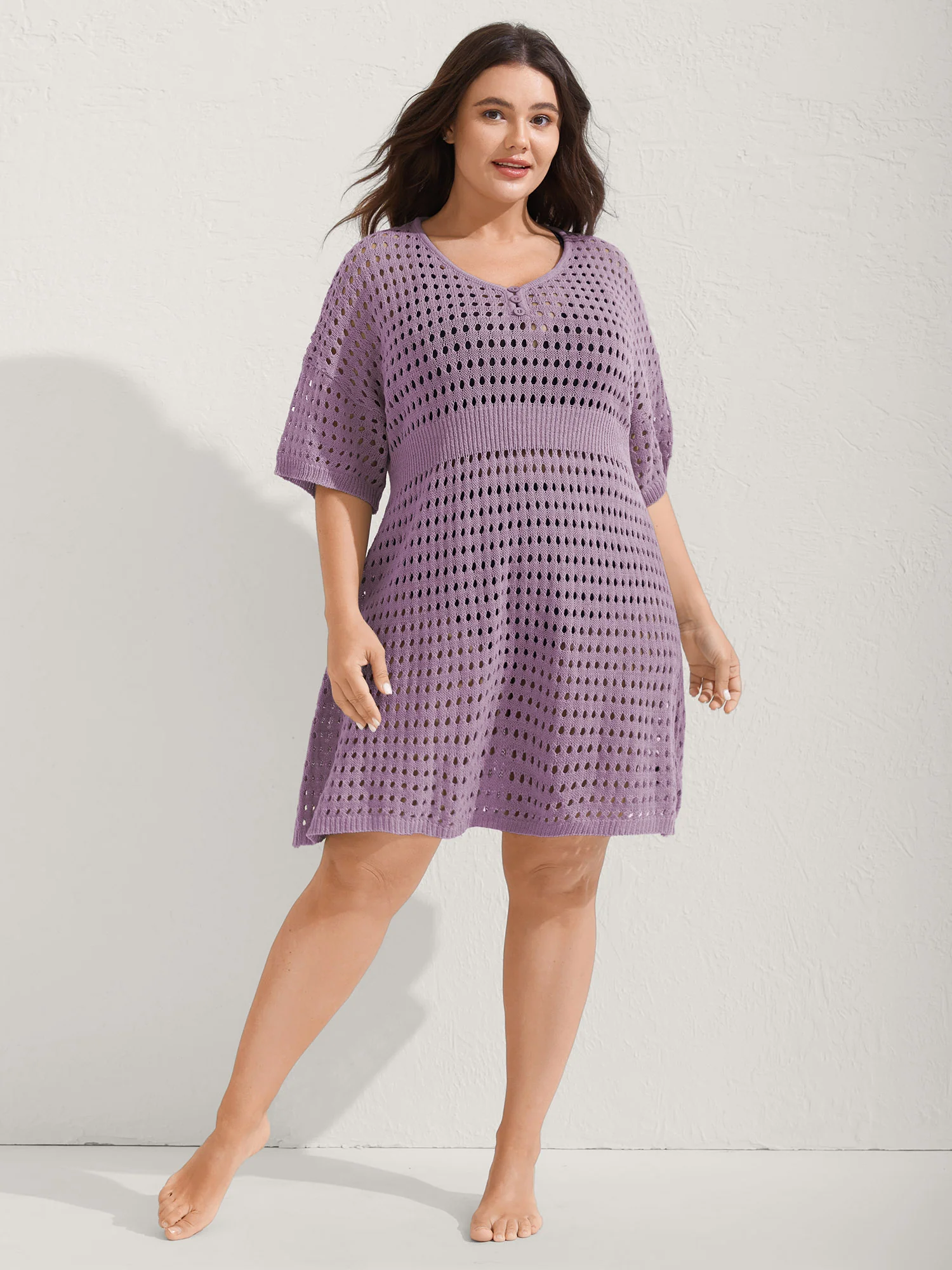 Cut-Out Waist-Cinched Button Swim Cover-Up