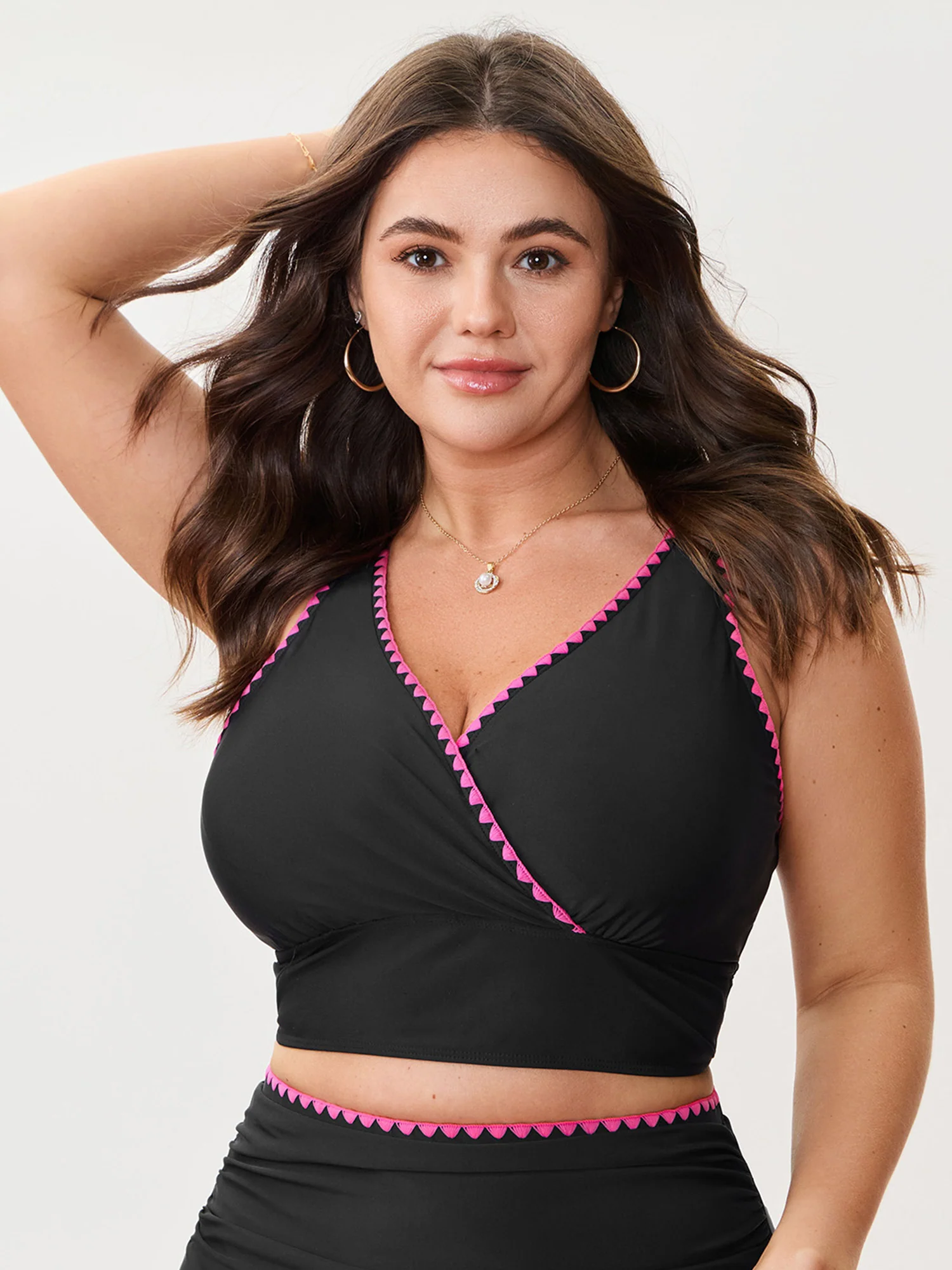 Color Contrast Embroidered Swim Top