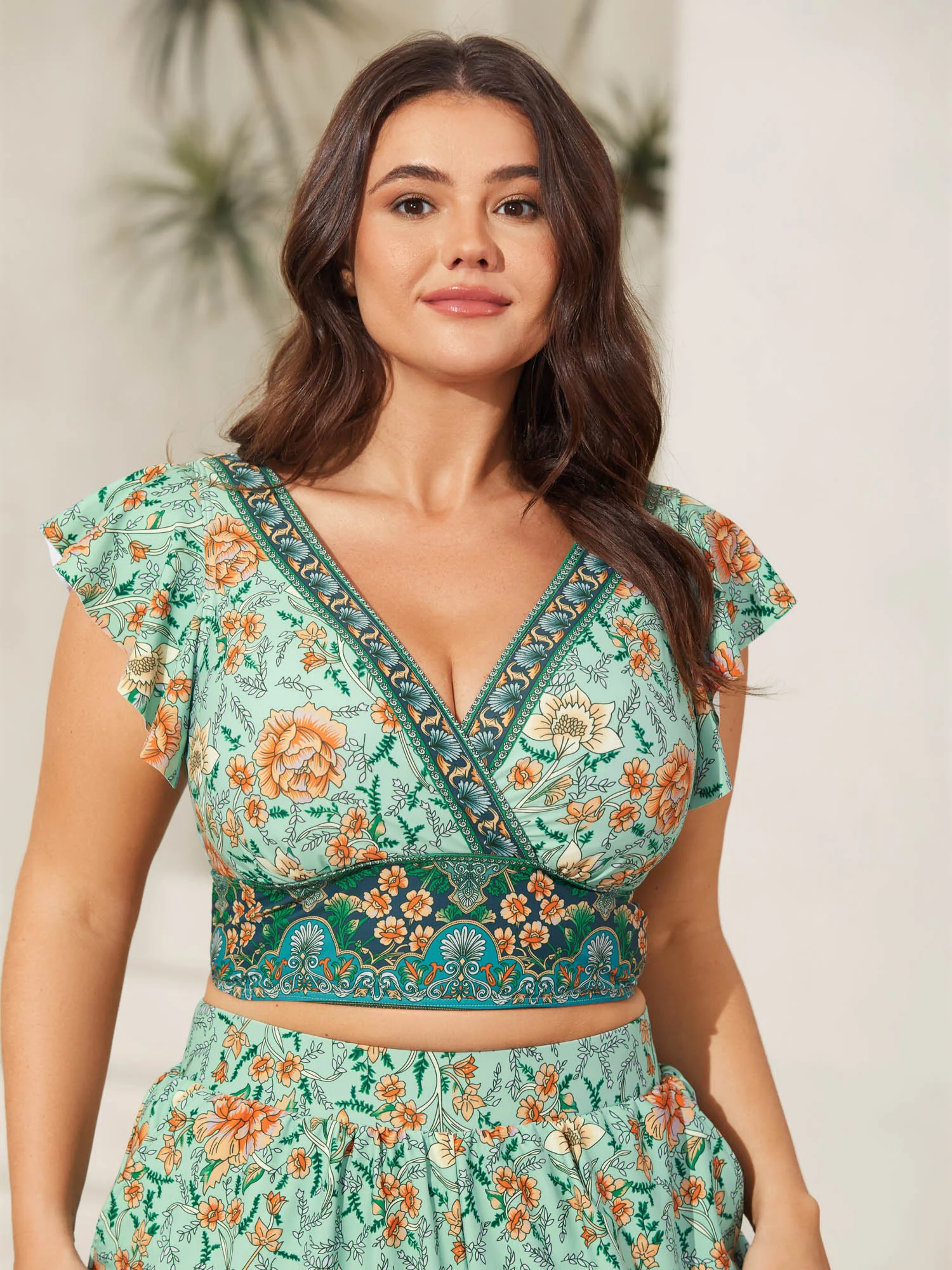 Breezy Floral Print Ruffled Swim Top