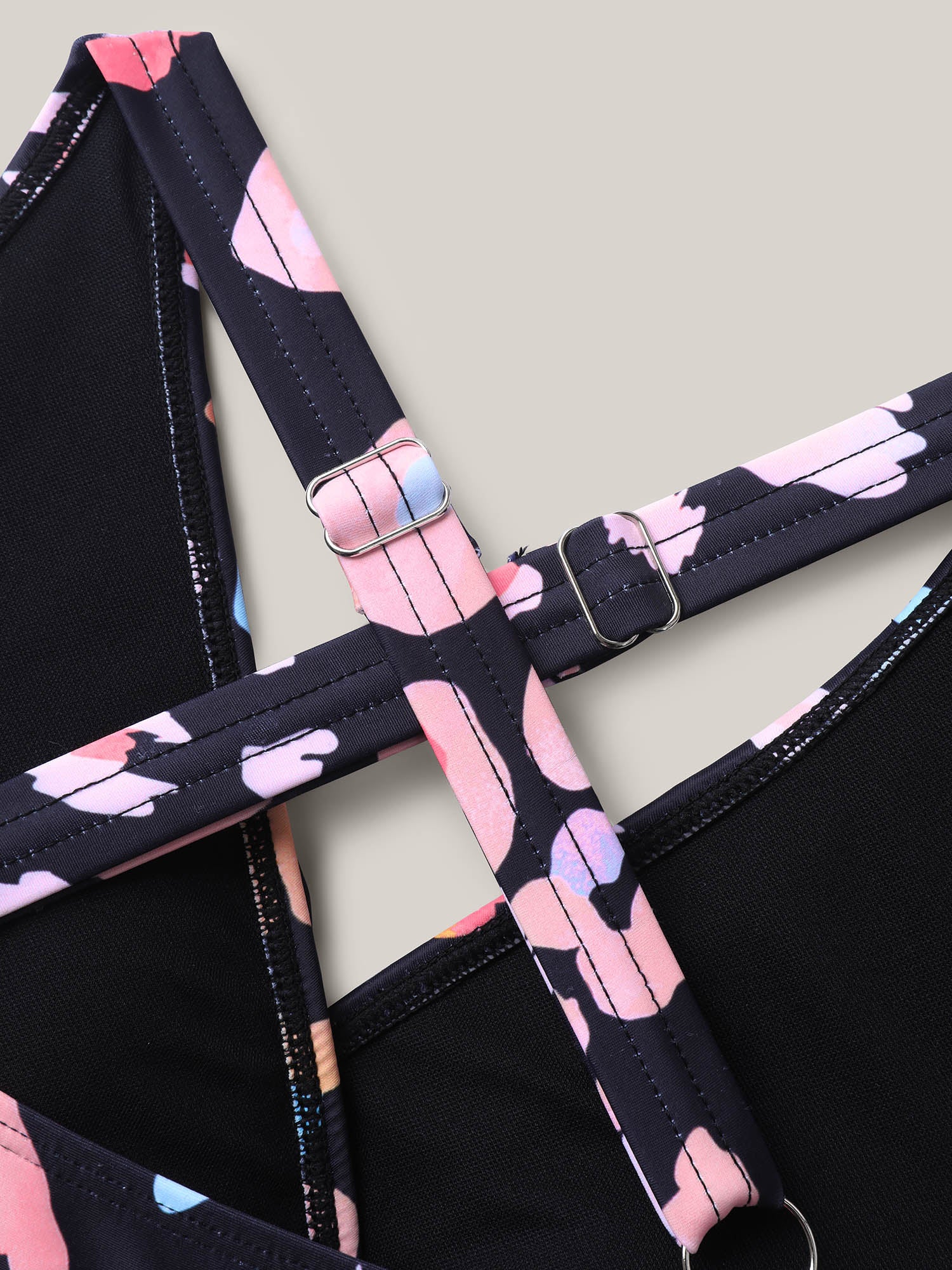 Pattern Print Cross-Straps Swim Top