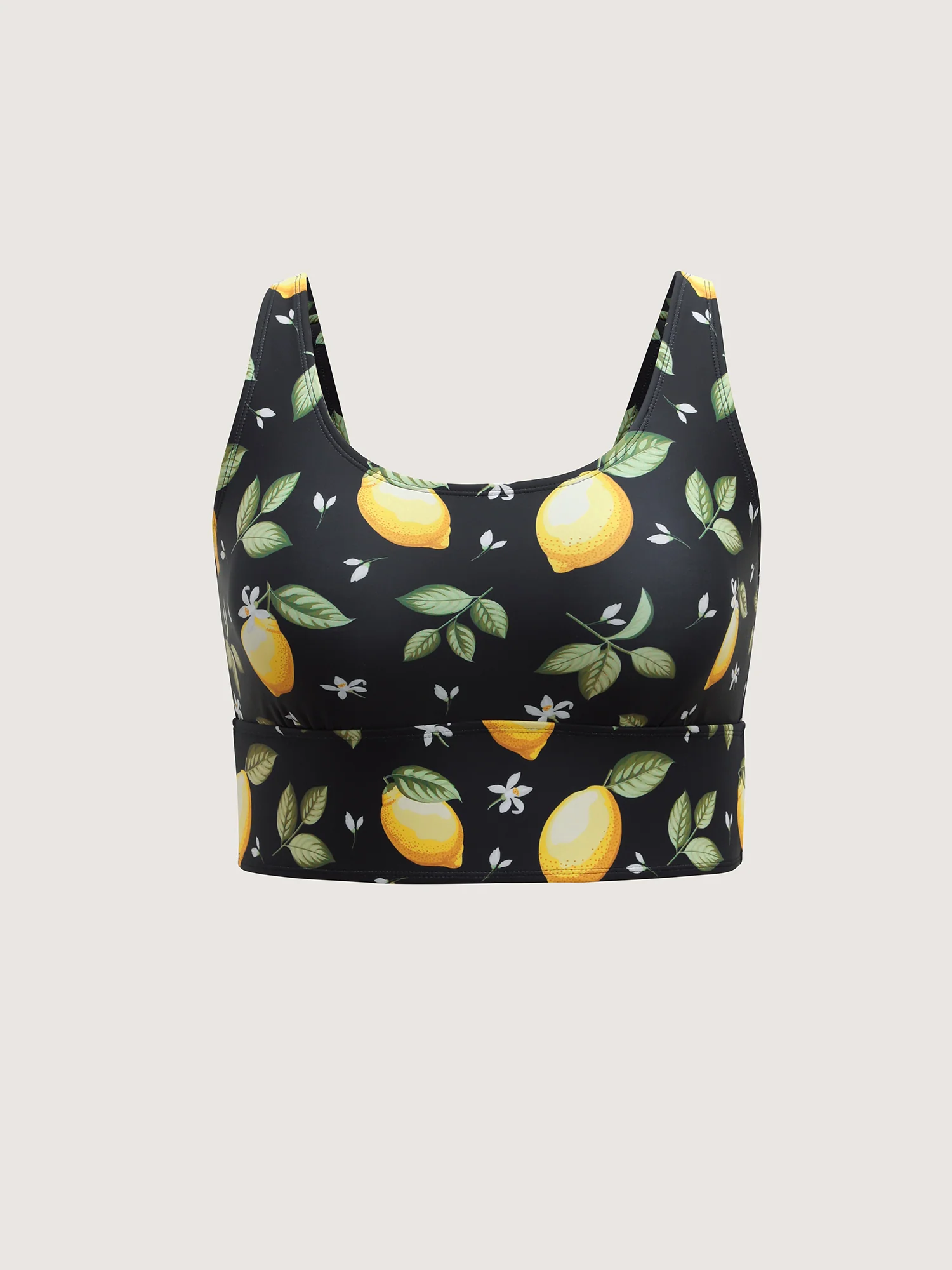 Lemon Print Scoop Neck Swim Top