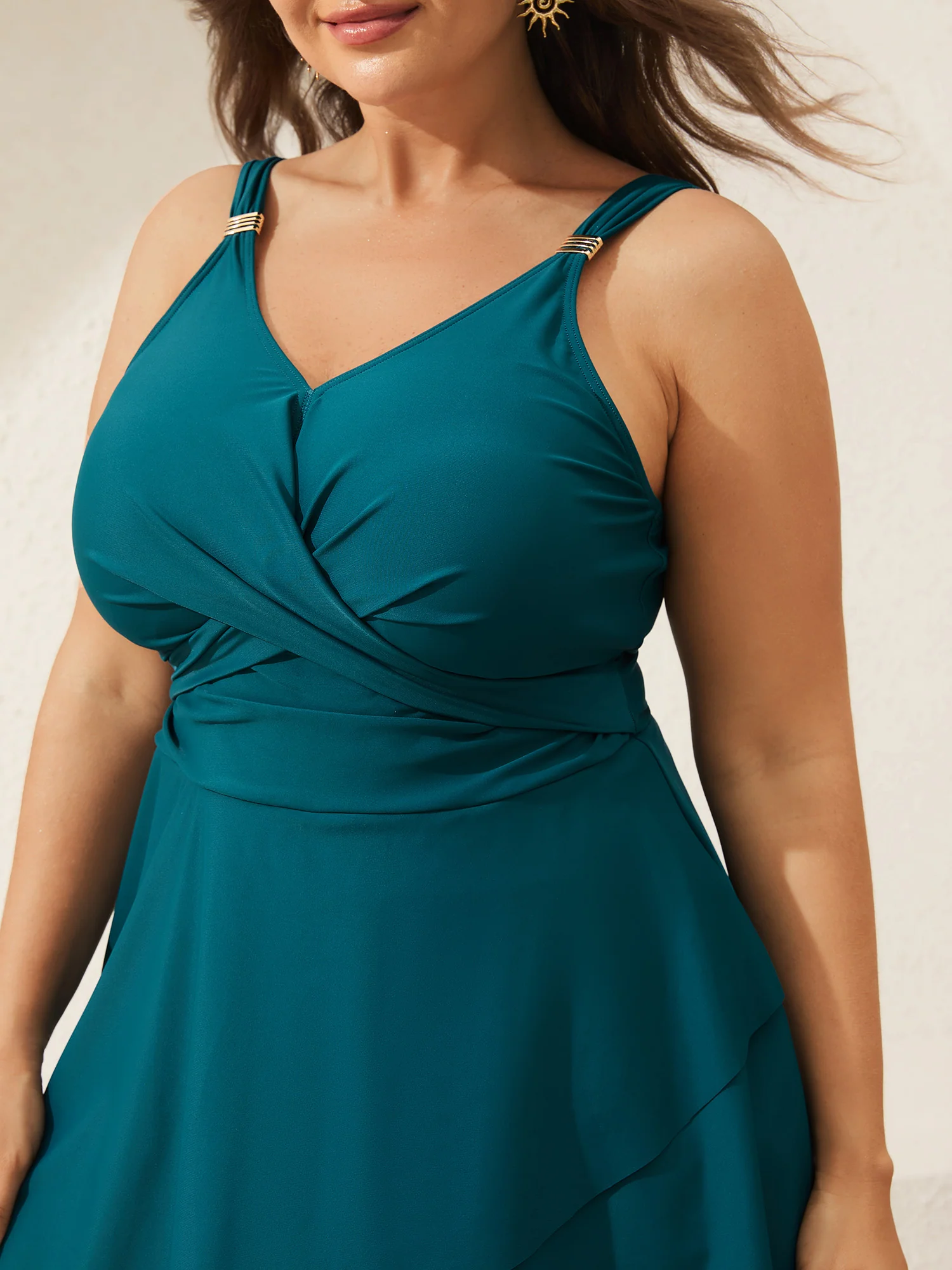 Anti-Float Tie Twist Solid Swim Dress