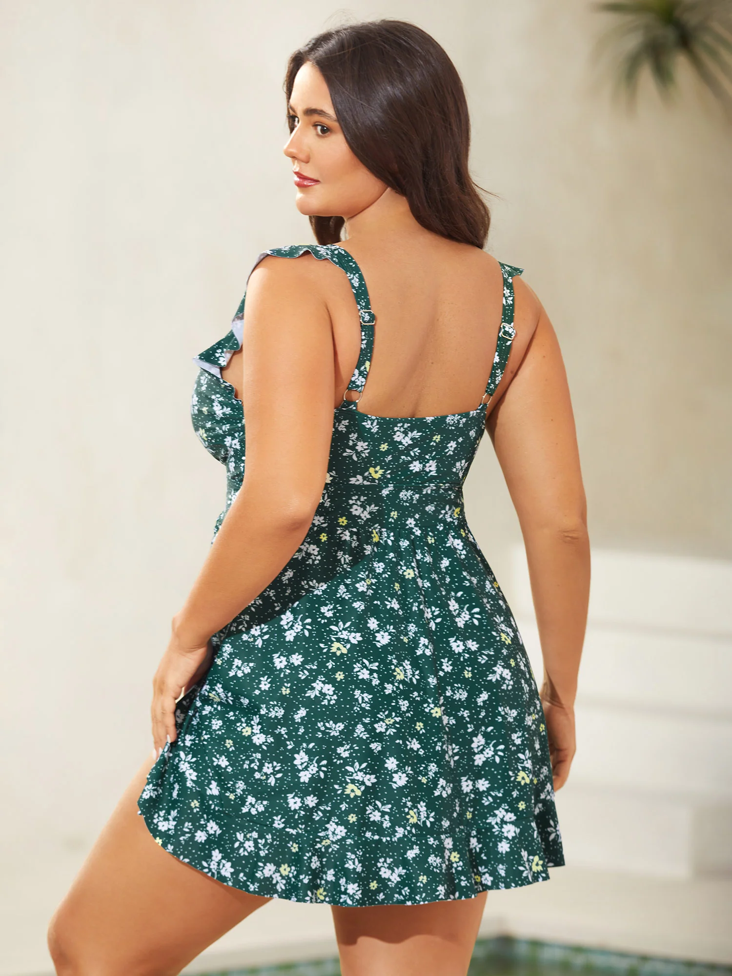 Ditsy Floral Print Drawstring Swim Dress
