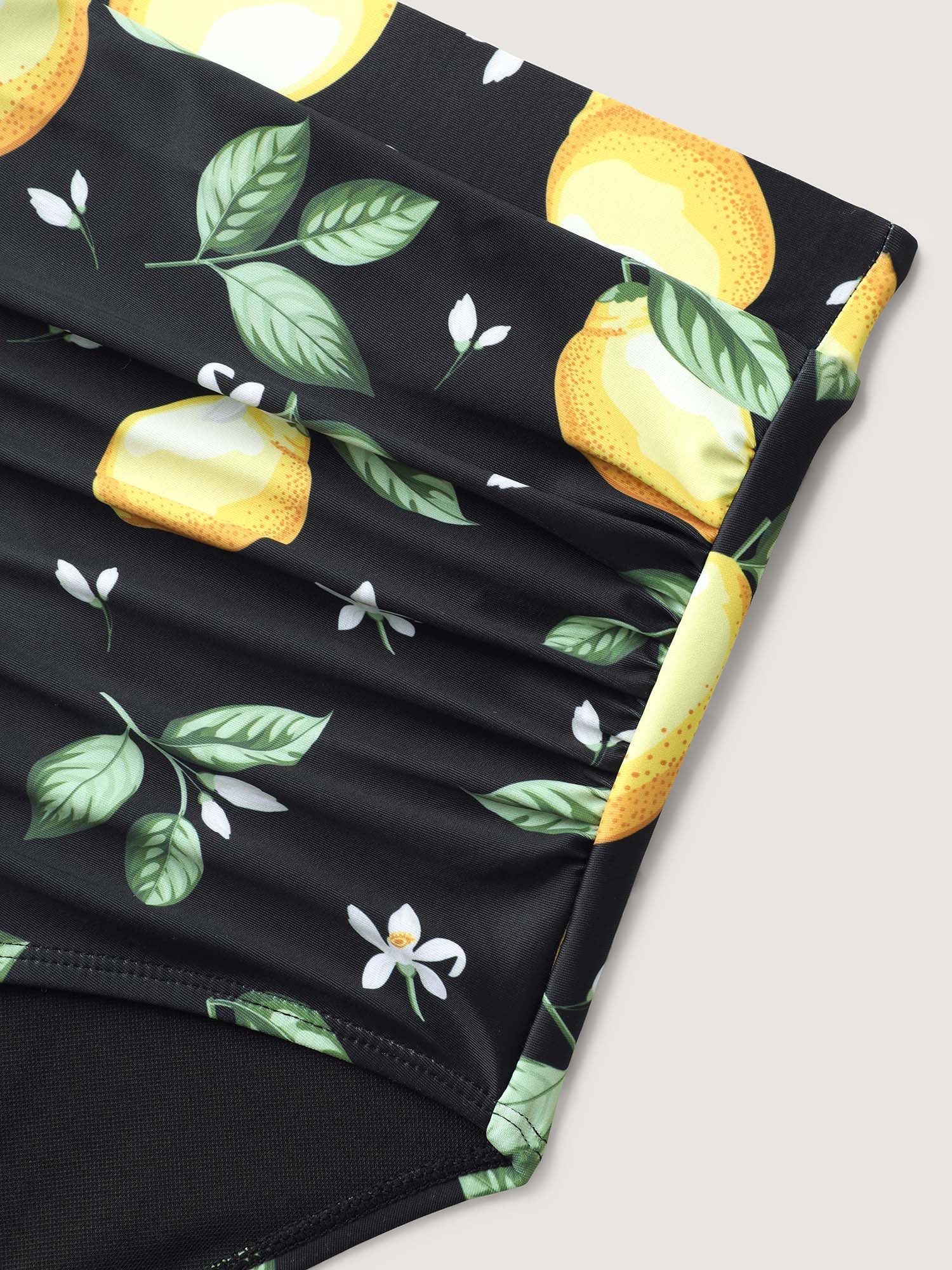 Lemon Print Pleated Tight-Fit Swim Bottoms