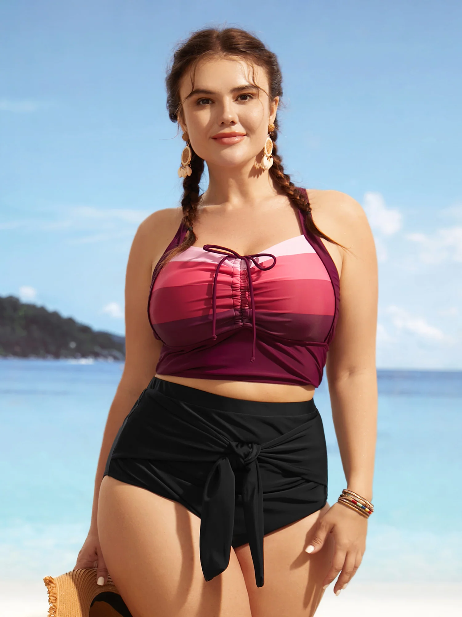 High Rise Tie Knot Gathered Swim Bottom