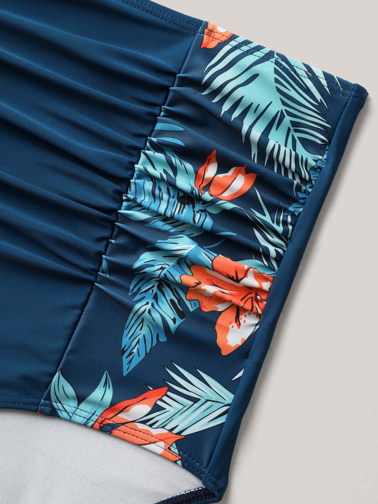Tropical Print Ruched Swim Bottoms